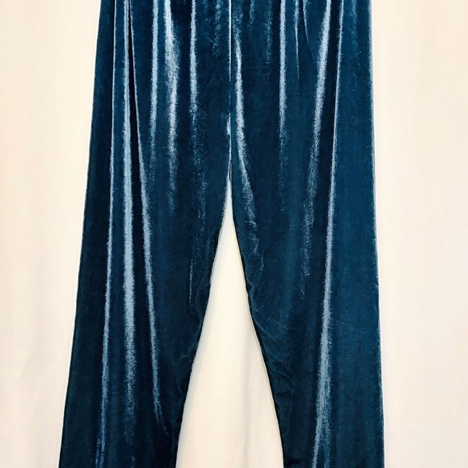 Other Turquoise Teal Blue Velour Velvet Straight Lace Pajama Pants Size 42" / US 20 - 6 Thumbnail