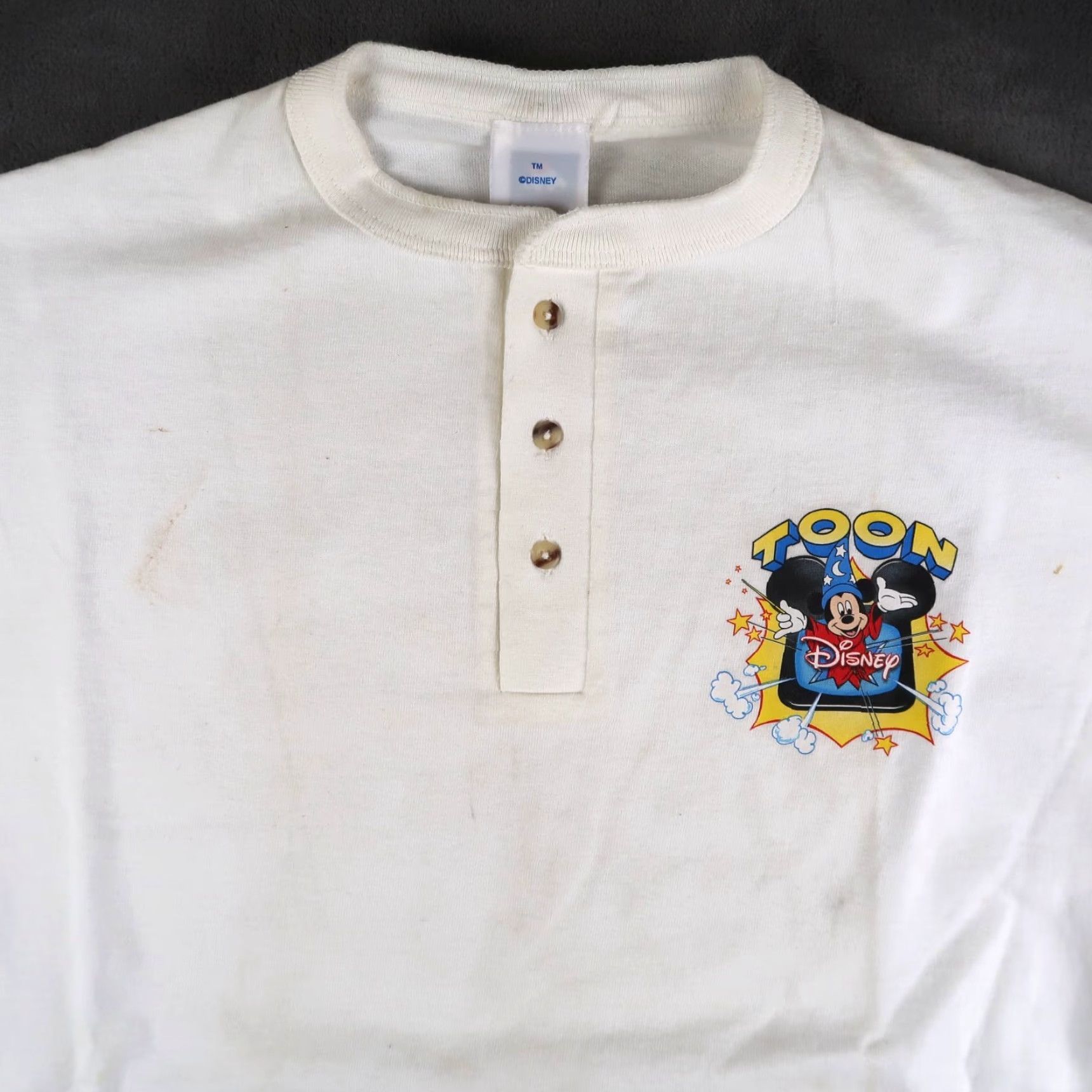 Disney VINTAGE Disney T-Shirt Mens XL White Henley Long Sleeve Mickey Mouse 90s Cartoon Logo Size US XL / EU 56 / 4 - 7 Thumbnail