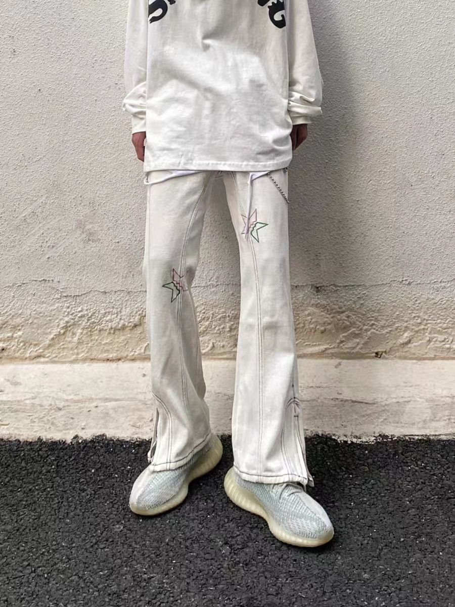 High street star embroidered zippered slit jeans