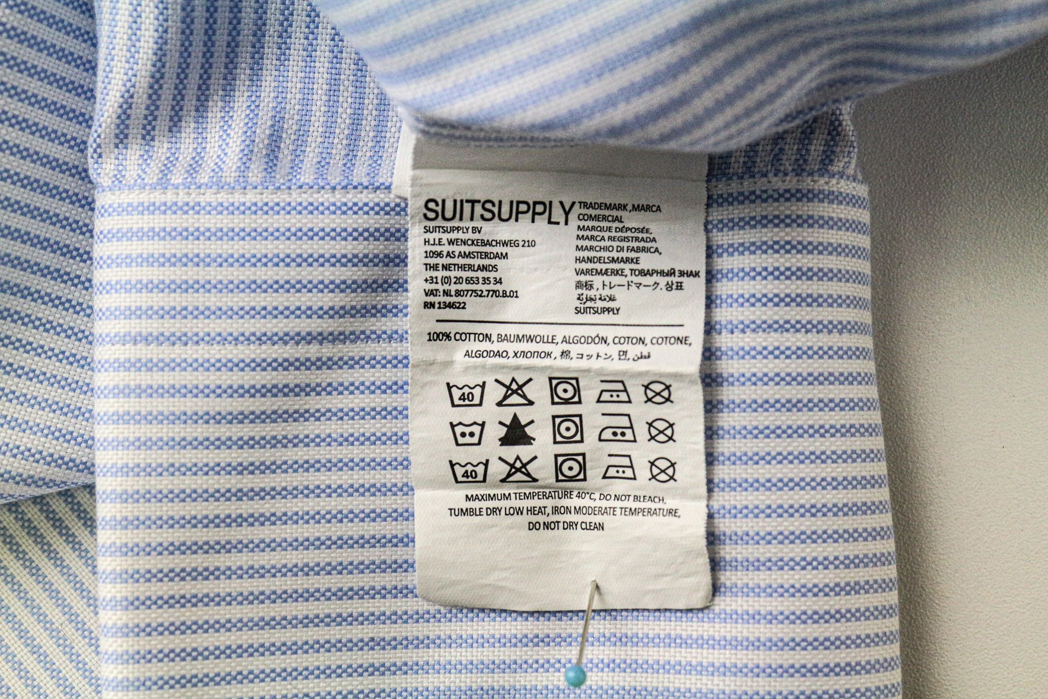 Suitsupply 42/16 1/2 Blue Cotton Extra Slim Striped Shirt 77427 Size 42R - 7 Thumbnail