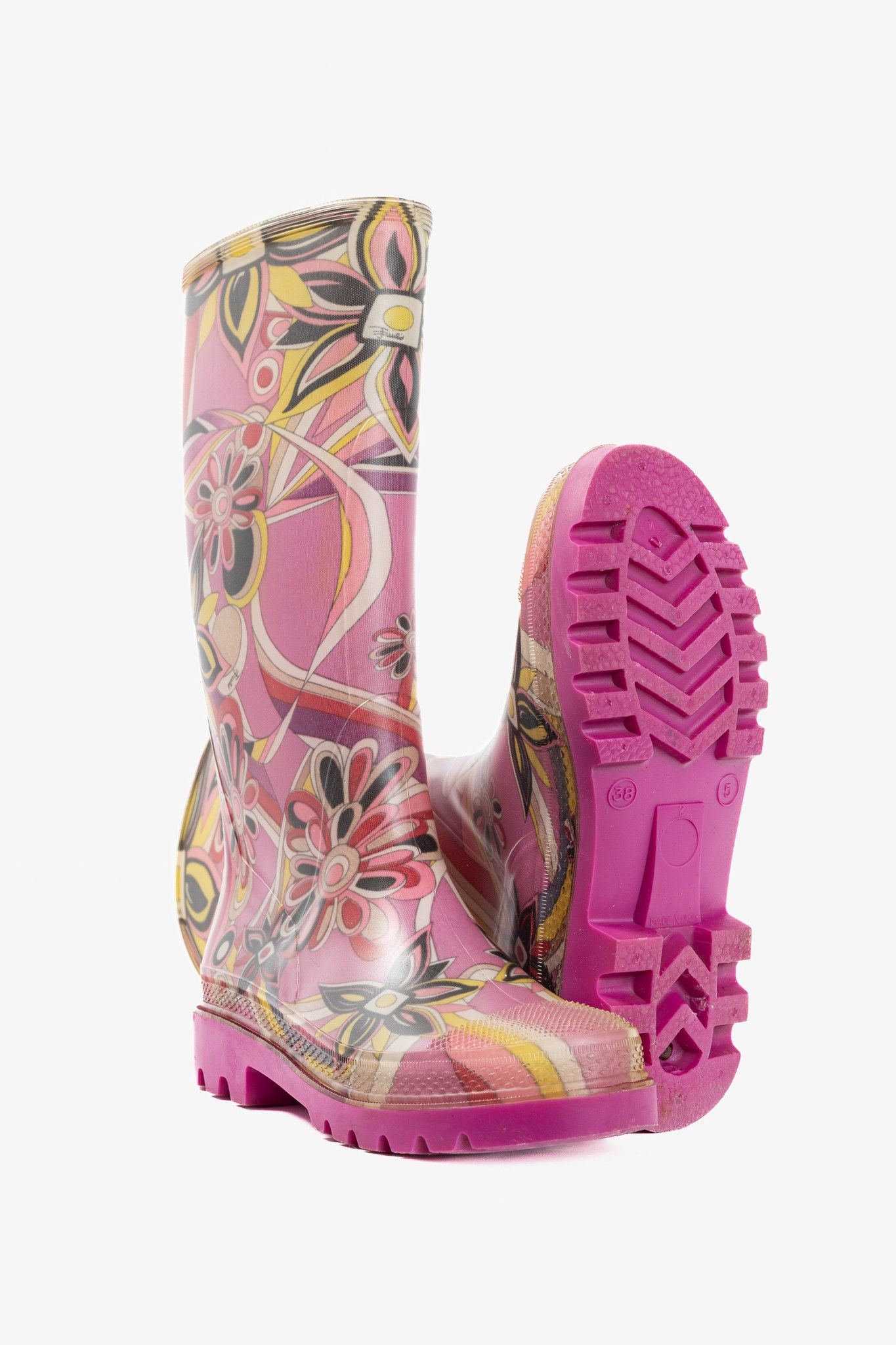 Emilio Pucci Emilio Pucci Pink Floral-Printed Rubber Rain Boots Size US 7.5 / IT 37.5 - 4 Thumbnail