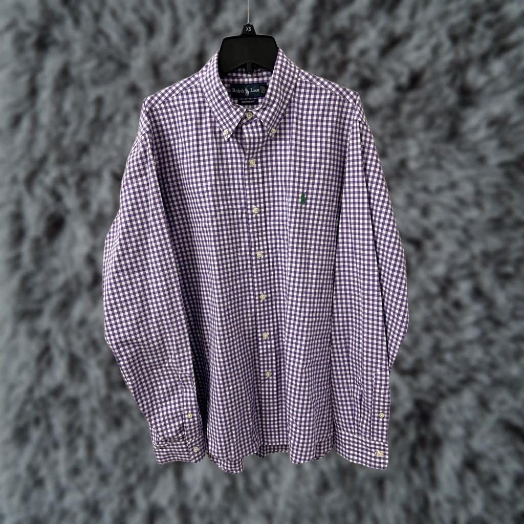 Ralph Lauren VINTAGE Ralph Lauren Shirt Mens Large Purple Plaid Oxford Button Down Green Pony L/S Size US L / EU 52-54 / 3 - 1 Thumbnail
