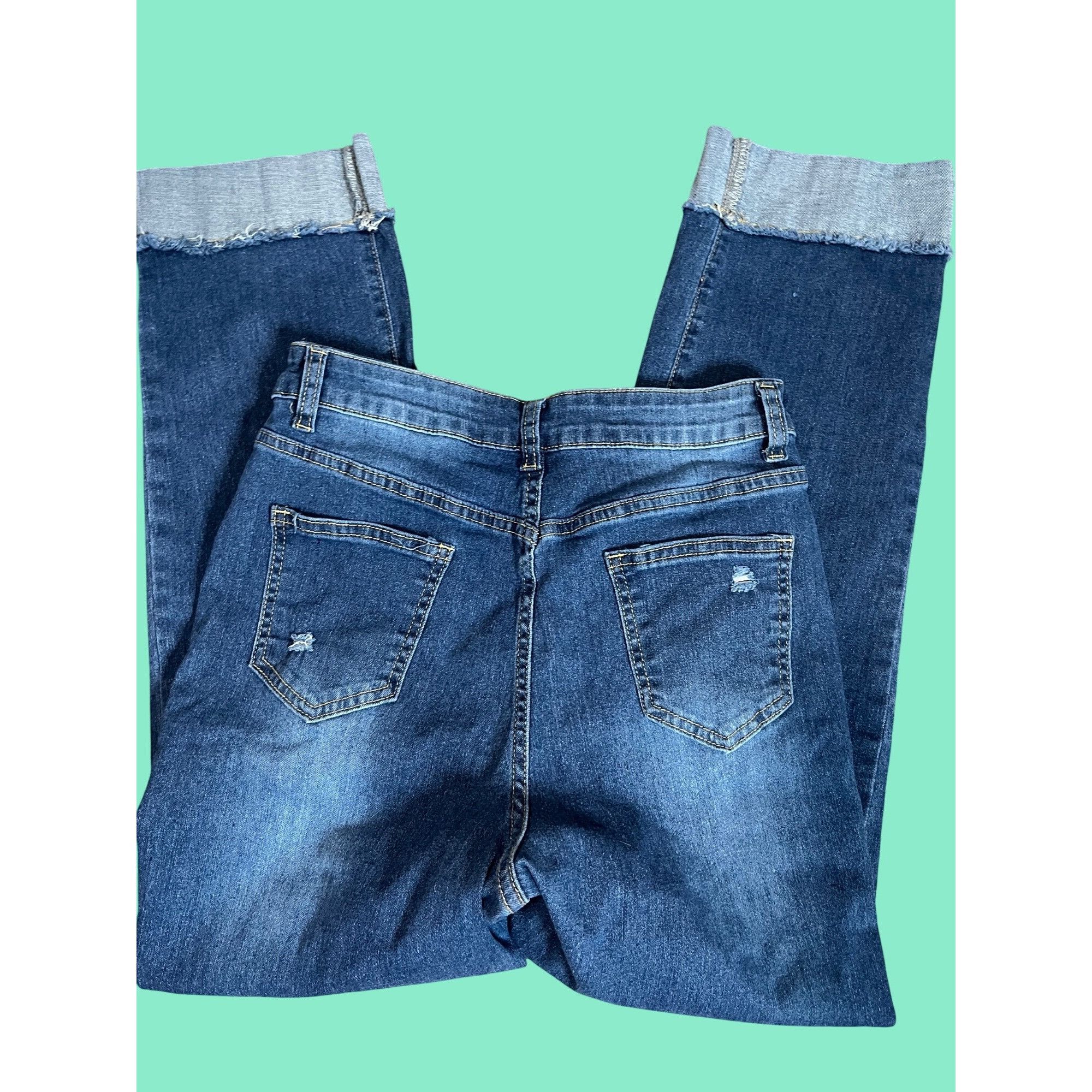 Other High-Waisted Distressed Cuffed Hem Jeans With crossover zip Size 31" - 5 Thumbnail