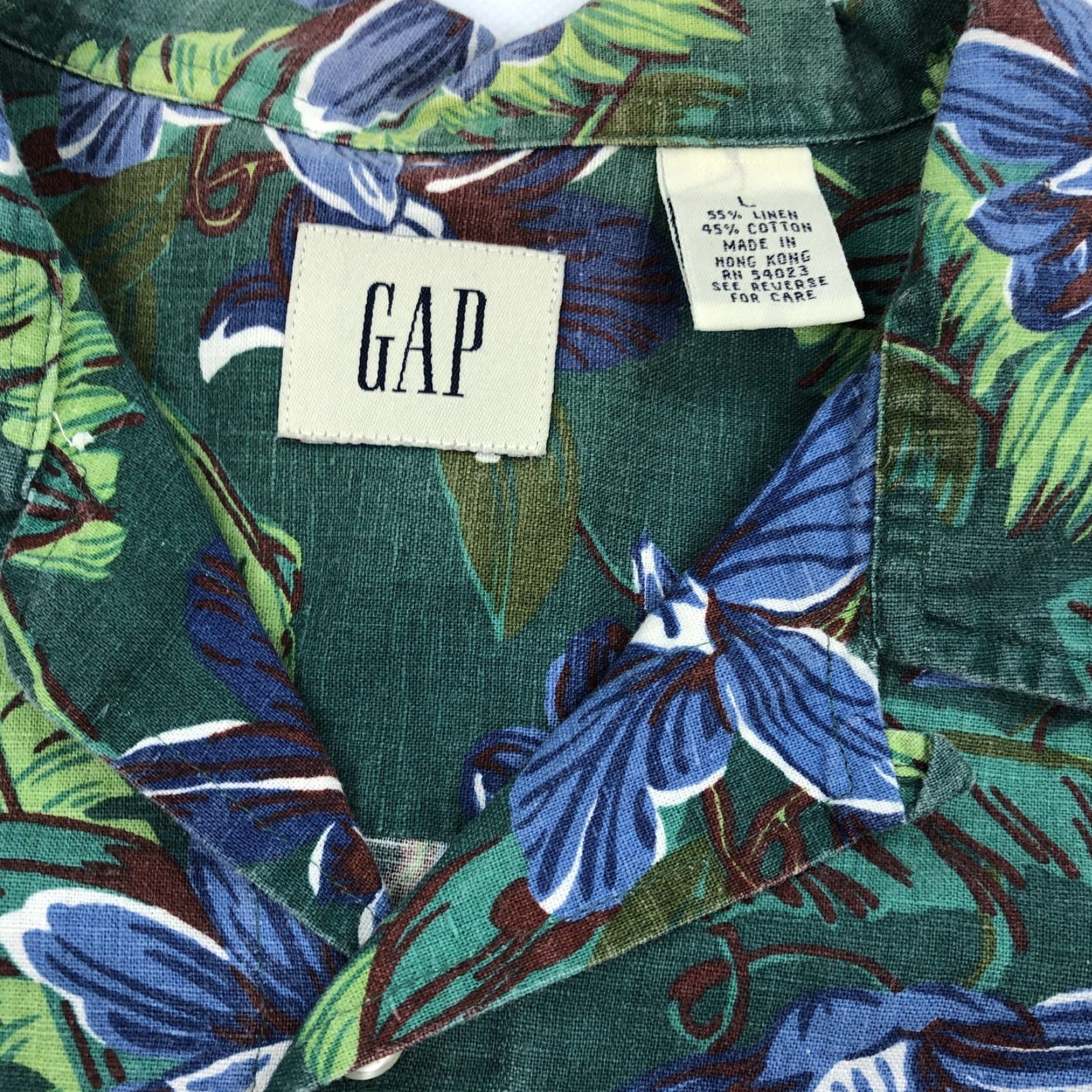 Gap GAP Men's L Hawaiian Shirt Green Blue Floral Linen Blend Tropical Loop Collar Shirt Casual Button-Down Mens Size US L / EU 52-54 / 3 - 3 Thumbnail