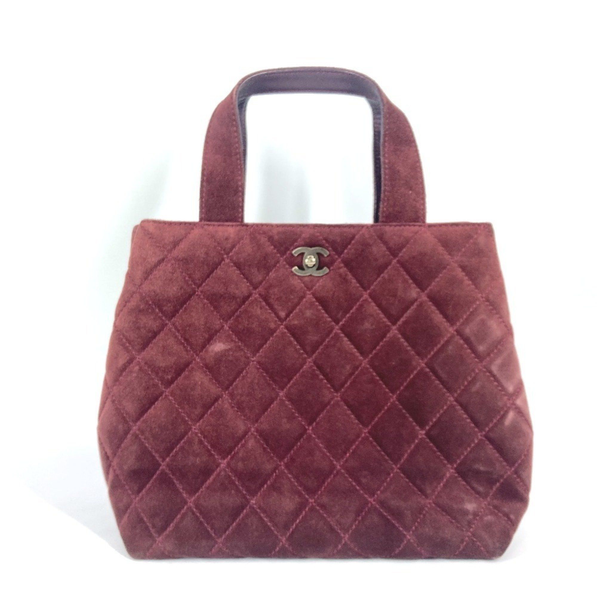 Chanel Tote Bag Vintage Turnlock Cc Coco Mark Matelasse Quilted 2Way Shoulder Crossbody Handbag Suede Women's Wine Red