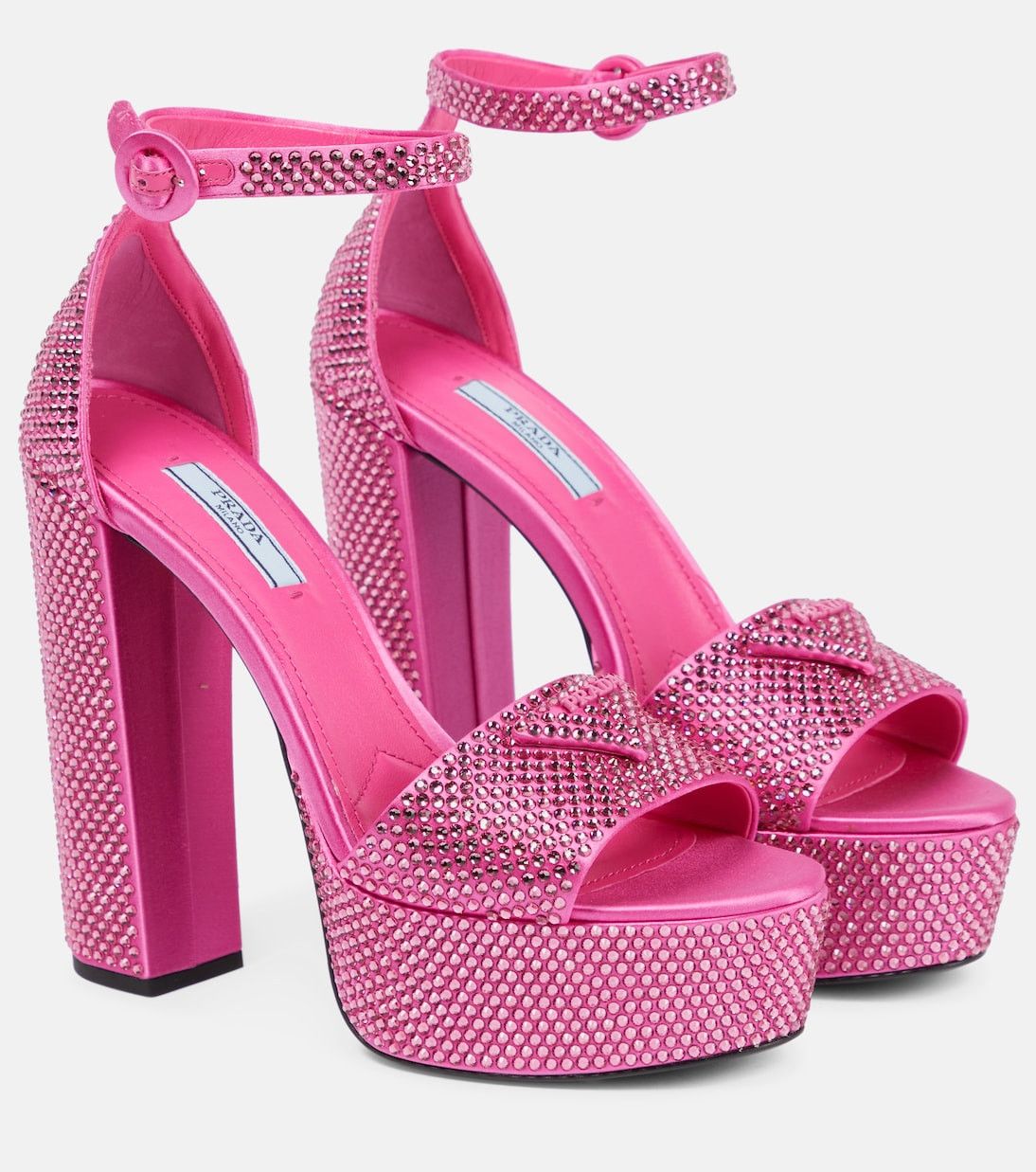 Prada $2.2K VALUE Crystal Embellished satin platform sandals in pink Size US 10 / IT 40 - 1 Thumbnail