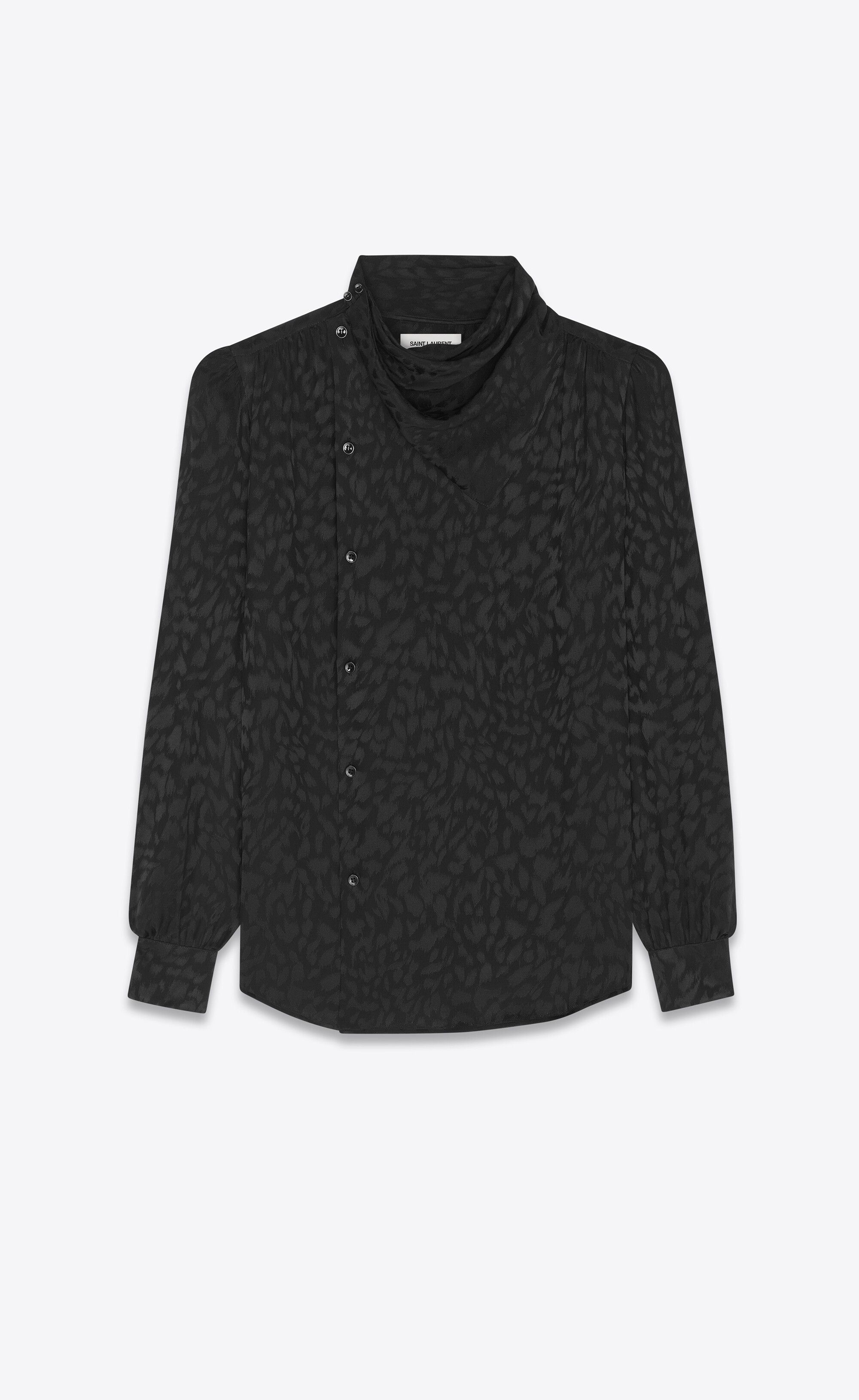 Saint Laurent Paris o1tp1o0125 Scarf Collar Shirt In Matte And Shiny in Leopard Size M / US 6-8 / IT 42-44 - 1 Thumbnail