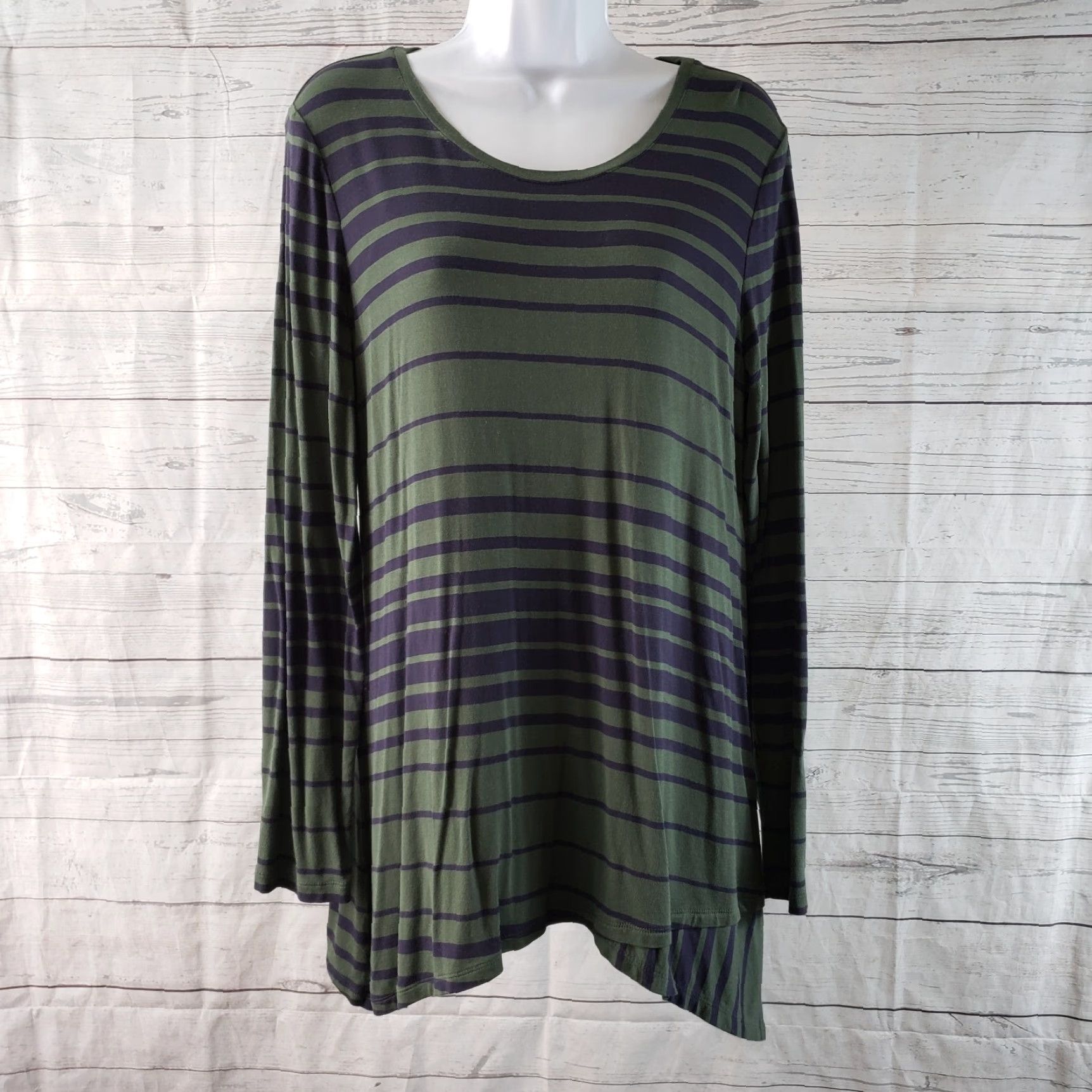 Vintage LOGO by Lori Goldstein Womens Tunic Top Sz M Blue Green Stripe Long Sleeve Shirt Blouse Category Tunic Mens Womens Size M / US 6-8 / IT 42-44 - 2 Thumbnail