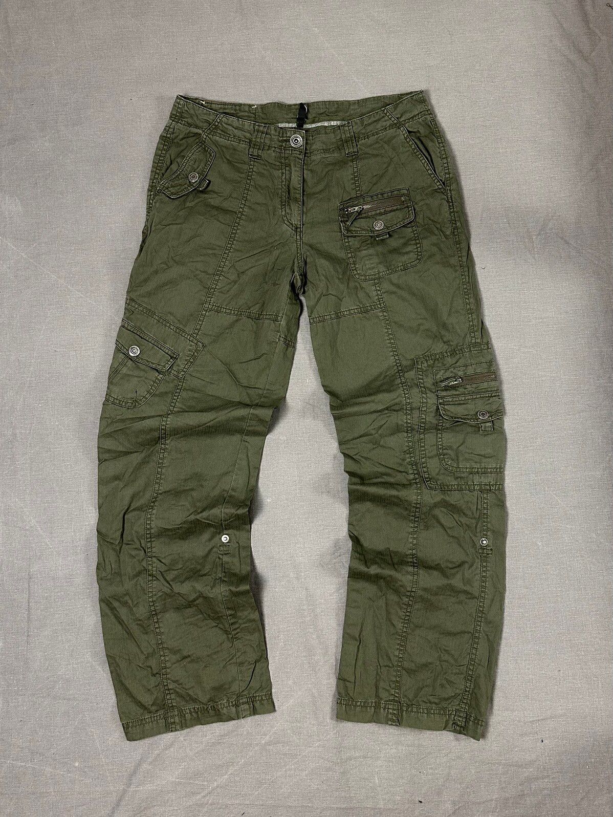 Pre-owned Vintage Y2k Multipocket Cargo Japan Style Pants Faded Archive In Green