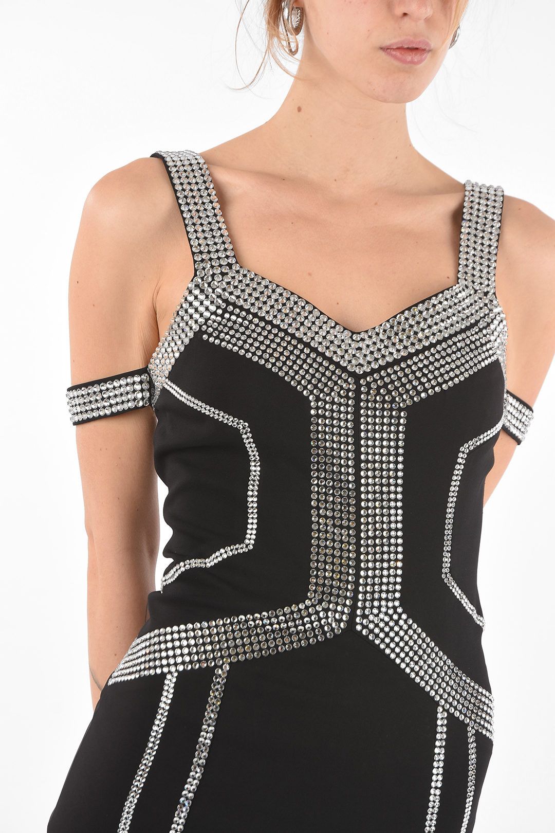 Philipp Plein og1mm0824 Cold Shoulder Mini Dress With Jewel in Black Size S / US 4 / IT 40 - 3 Thumbnail
