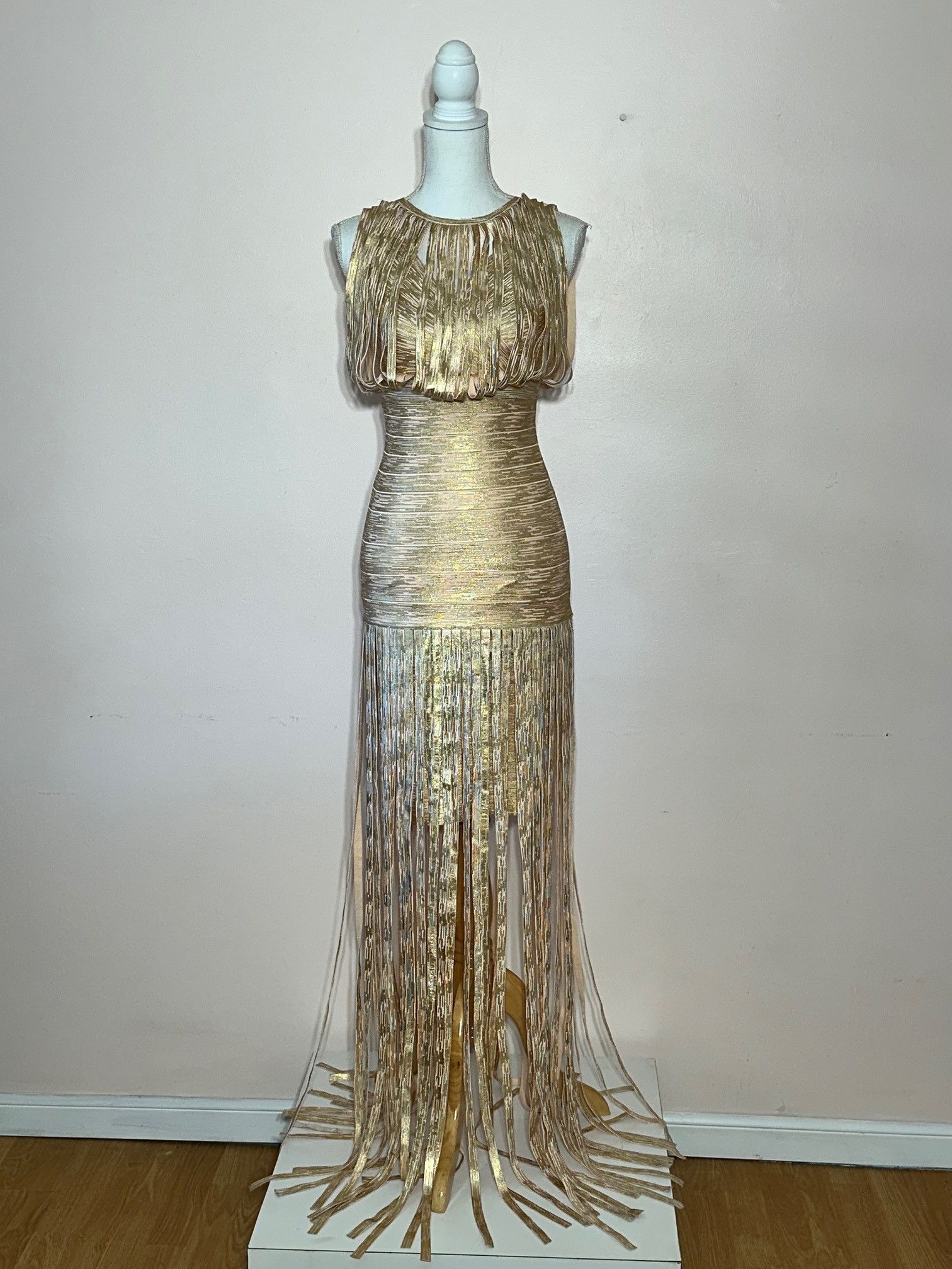 Vintage Athina Gold Foil Tassel Bandage Gown Size S Size S / US 4 / IT 40 - 1 Thumbnail