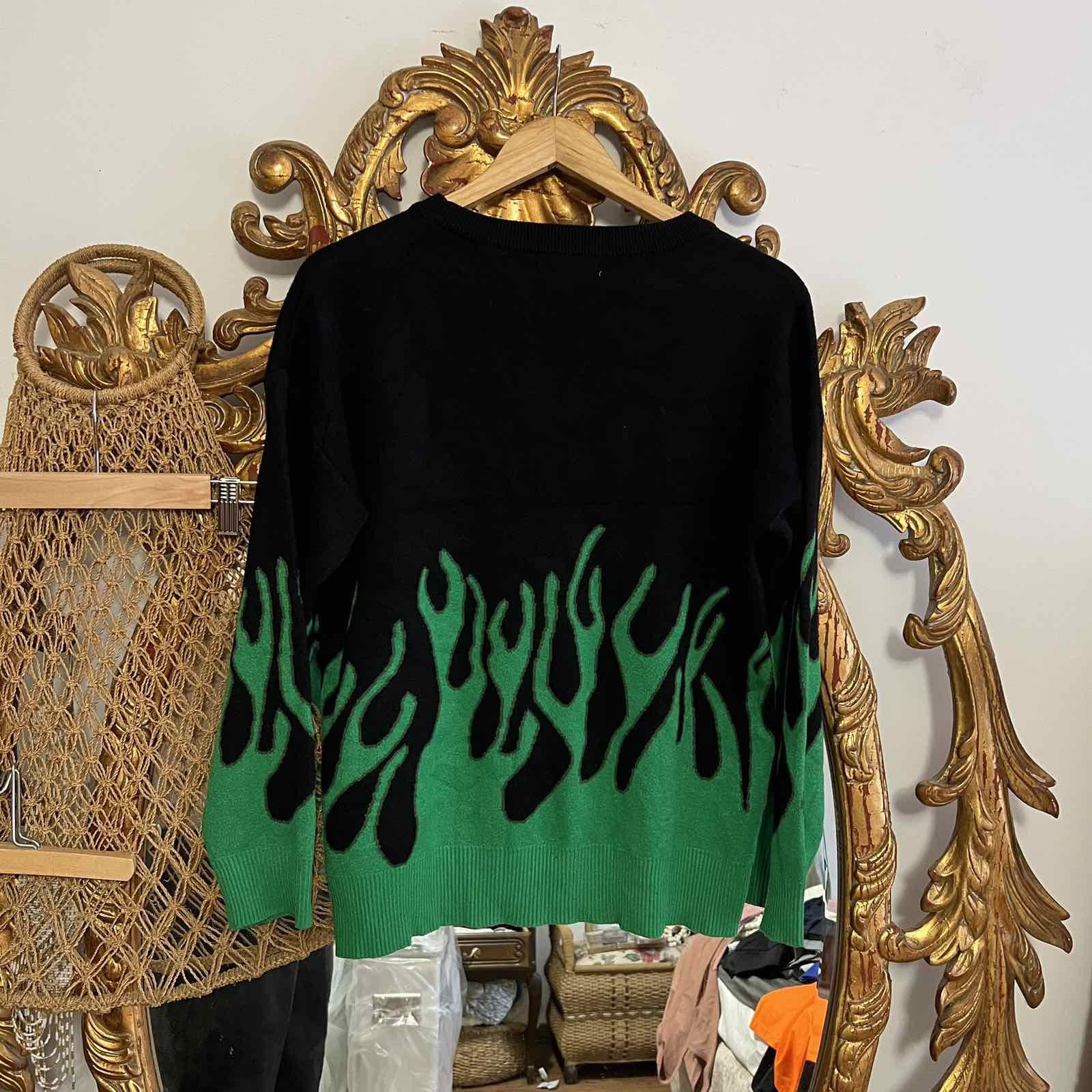 Vintage Vintage Y2K Japanese Style Green Flame Fire Knit Sweater Size US S / EU 44-46 / 1 - 2 Thumbnail
