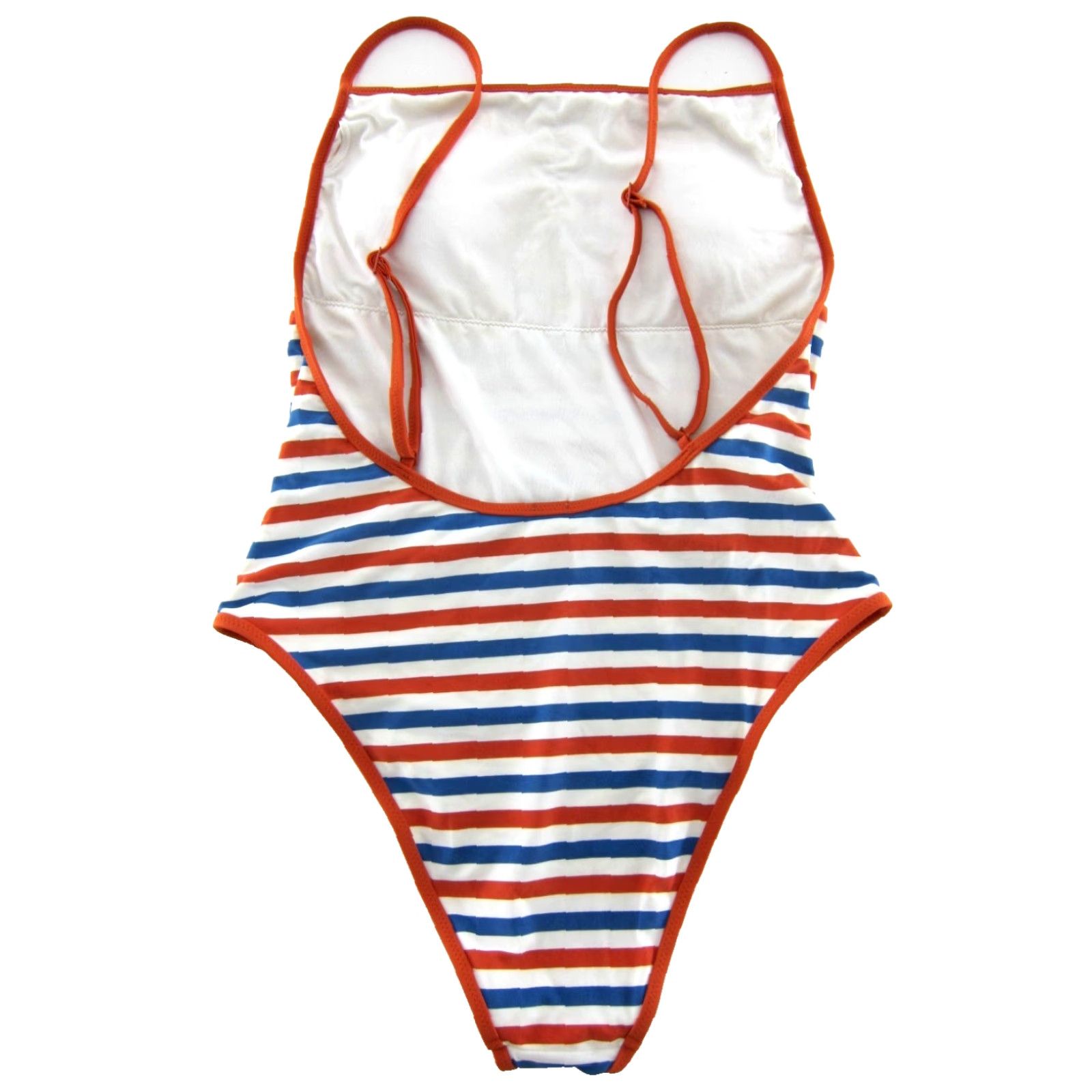 Vintage Aerie American Eagle Orange White Blue Stripe One Piece Swimsuit Women Large Size ONE SIZE - 2 Thumbnail
