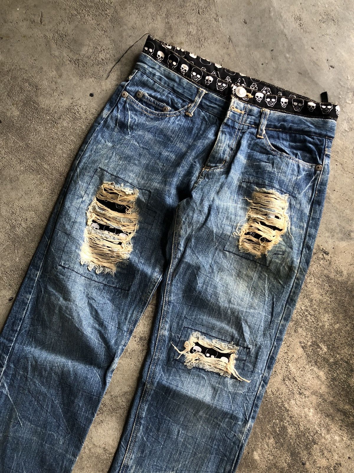 If Six Was Nine JAPANESE BRAND DISTRESSED SKULL DOUBLE WAIST KAPITAL STYLE Size US 30 / EU 46 - 8 Thumbnail