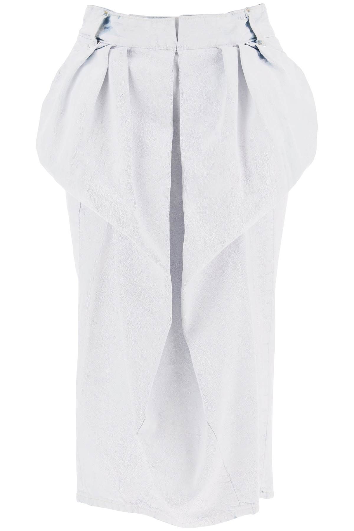 image of Maison Margiela Crinkled Denim Ruffled Skirt in White Paint, Women's (Size 27)