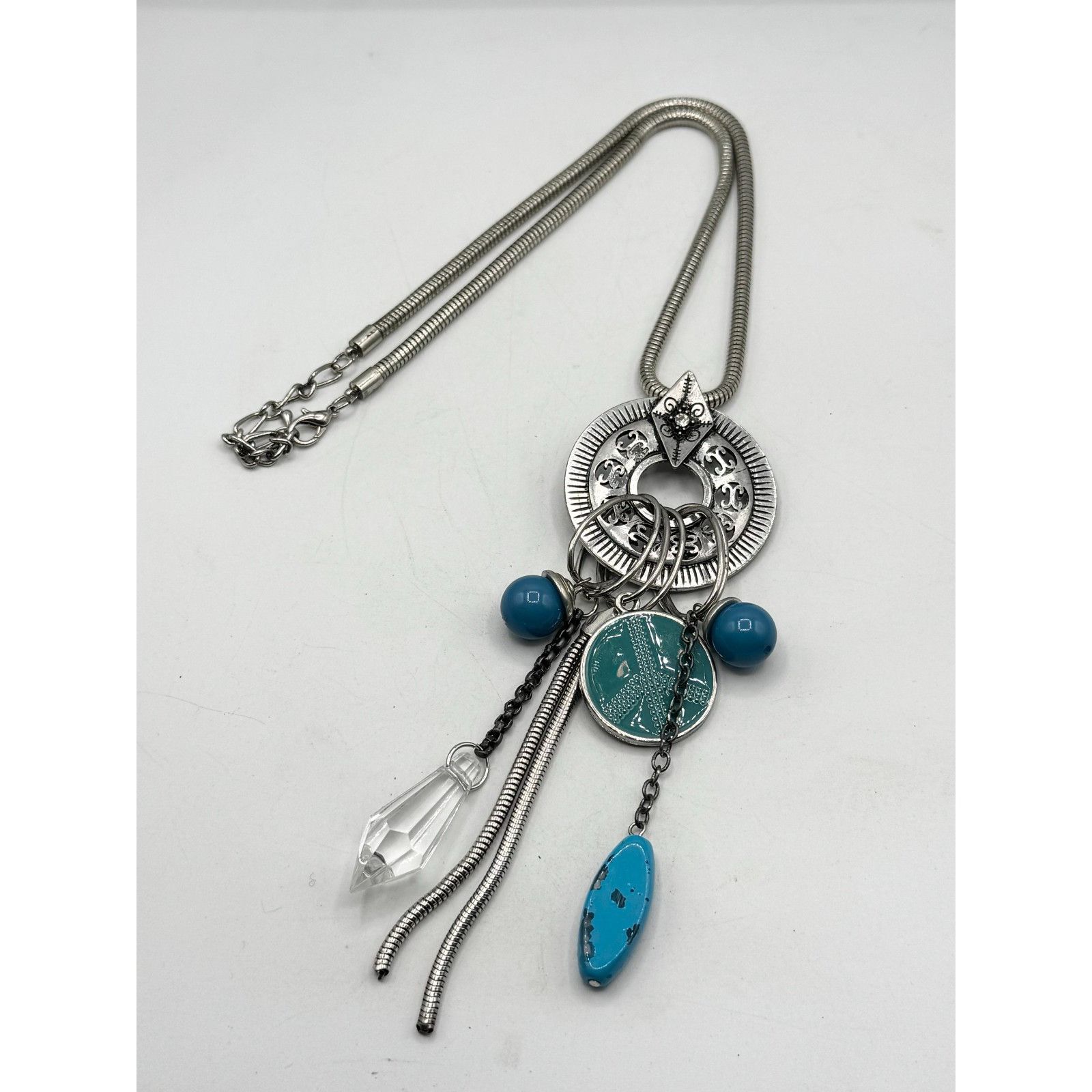 Other Silver tone blue beaded chain tassel charm necklace Size ONE SIZE - 3 Thumbnail