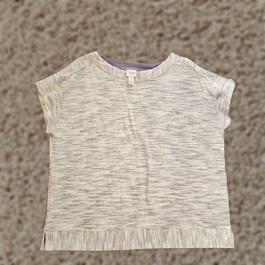 Vintage Chico's Weekends Top Shirt Women Purple White Striped Short Sleeve Boat Neck L Adult Womens Shirt Size L / US 10 / IT 46 - 1 Thumbnail