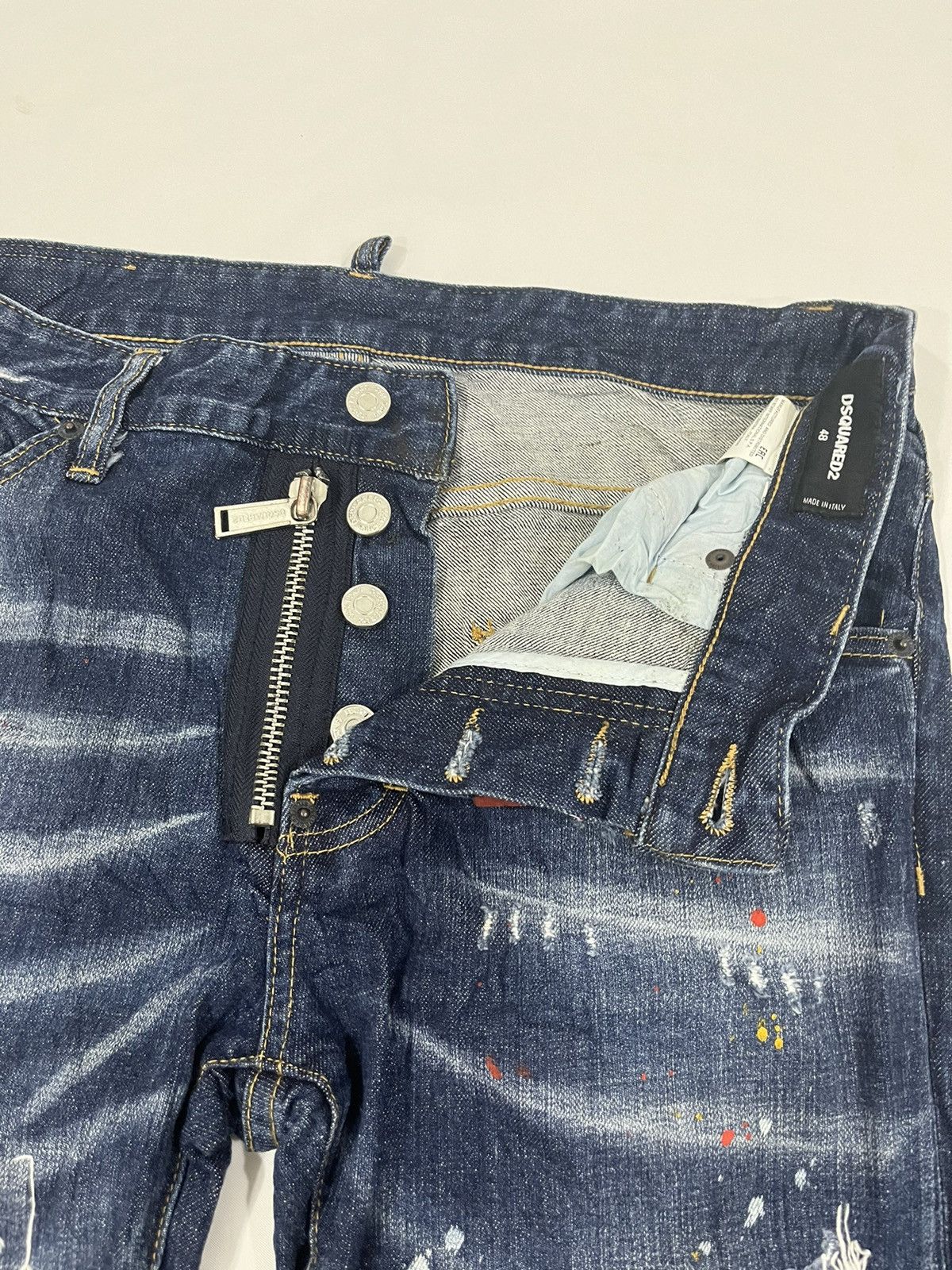 Designer × Dsquared2 Dsquared2 Distress Paint Splatter Ripped Slim Fit Jeans Size US 34 / EU 50 - 13 Thumbnail