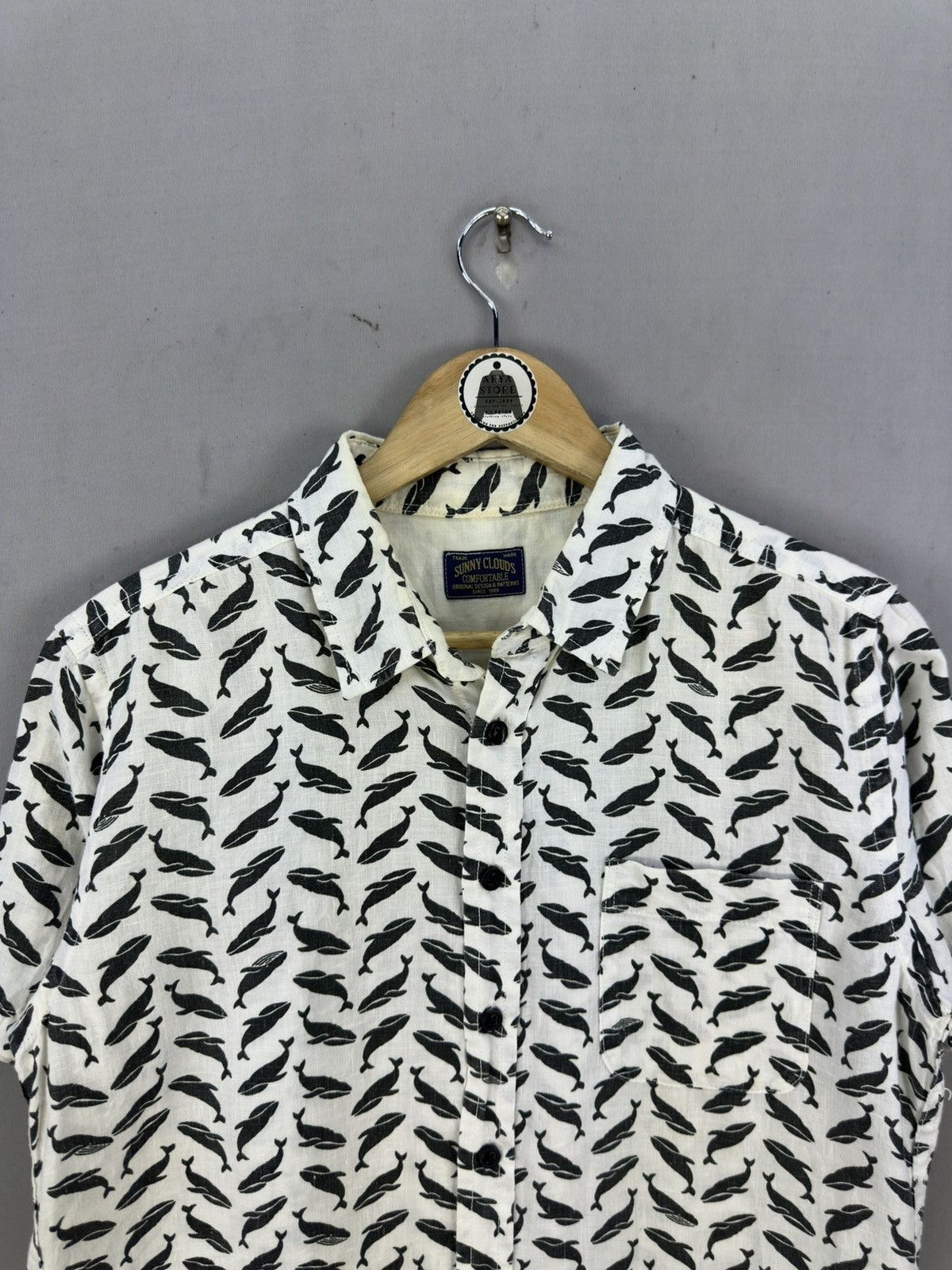 Japanese Brand Sunny Clouds Whale Motive Linen Shirt Short Sleeve Size US M / EU 48-50 / 2 - 7 Thumbnail