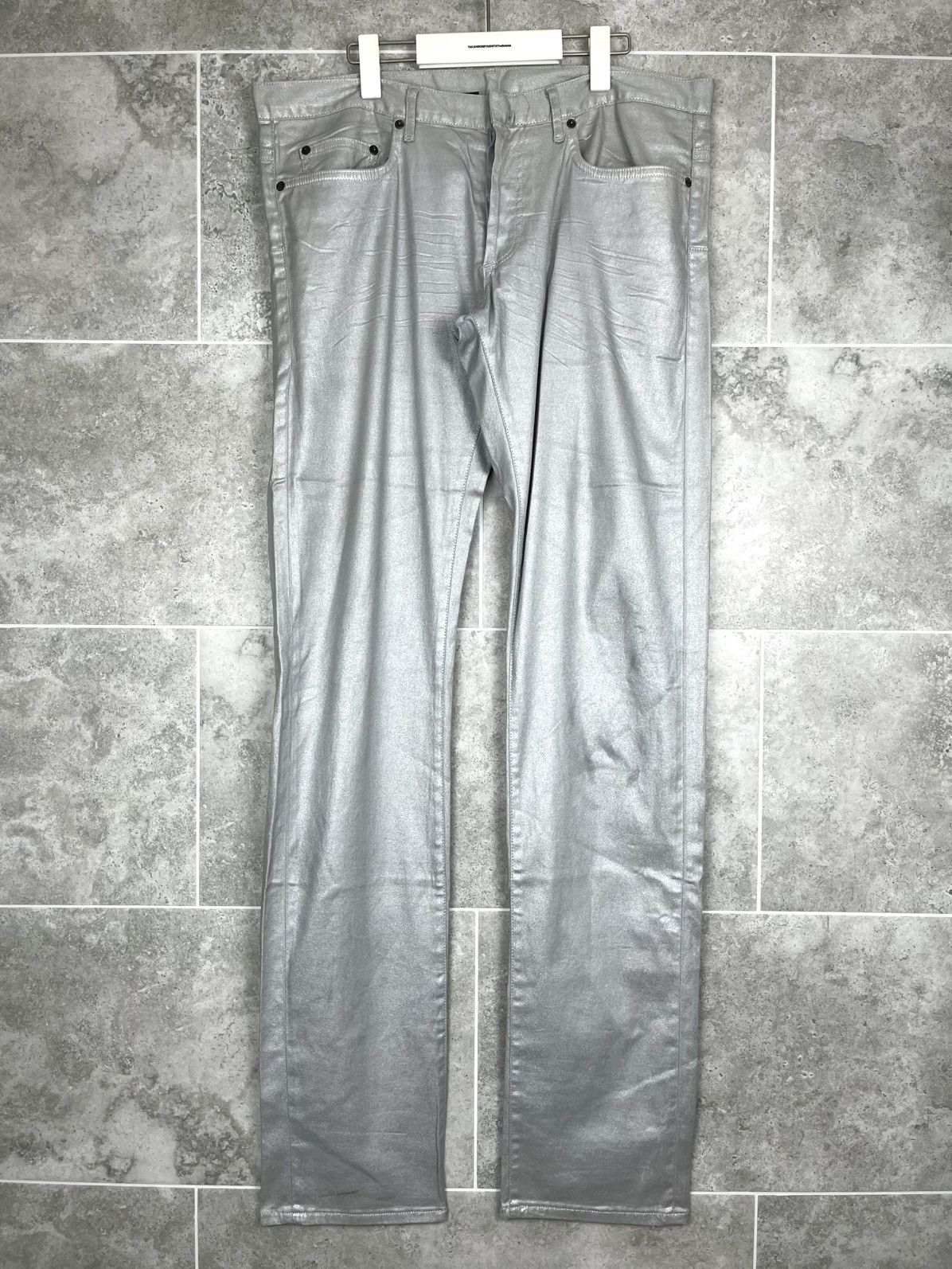 Dior × Hedi Slimane SS06 Dior Homme Silver Metallic Glitter Waxed Coated Jeans Size US 34 / EU 50 - 2 Thumbnail