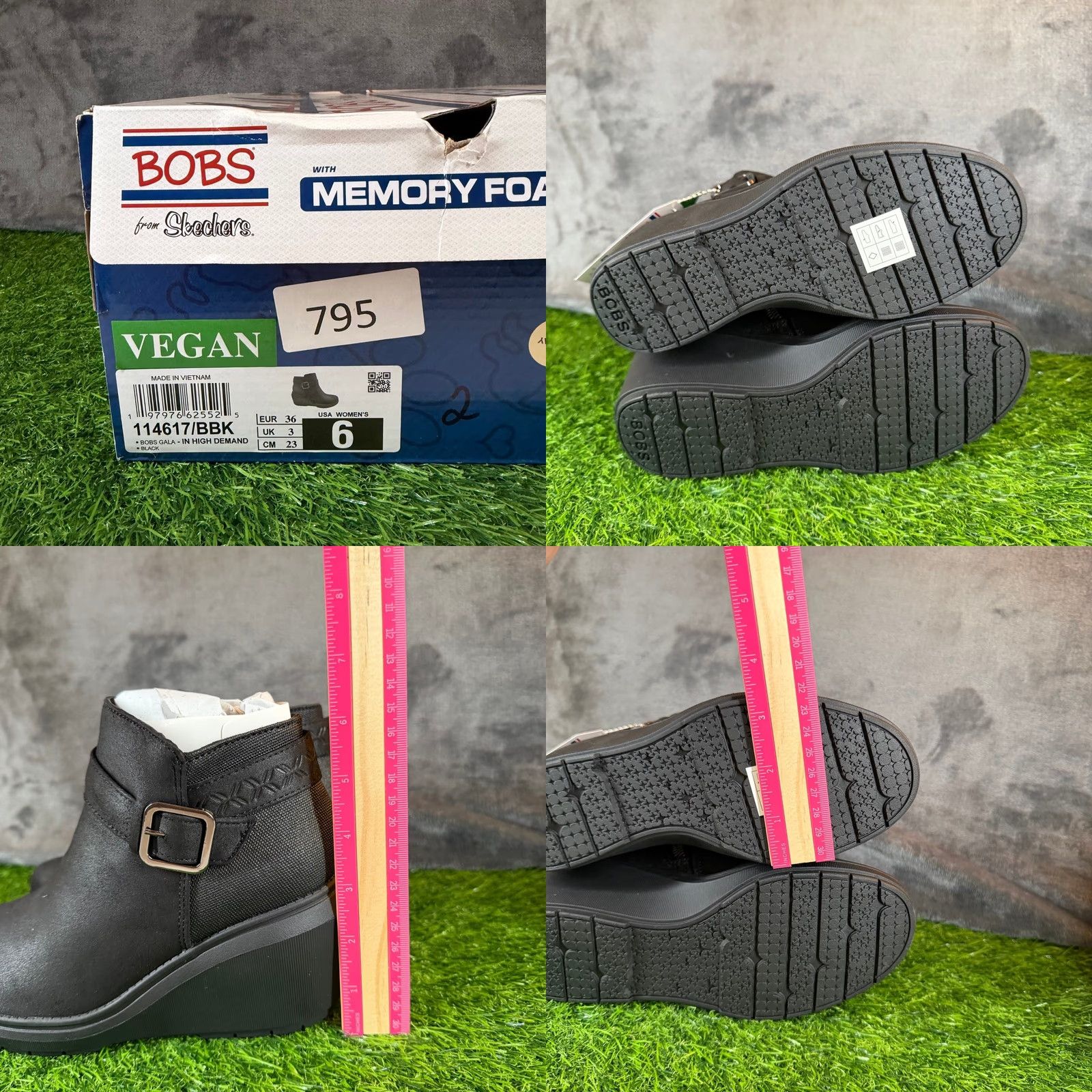 SKECHERS Skechers BOBS Gala In High Demand Black Vegan Wedge Ankle Boots 114617 Womens 6 Size US 6 / IT 36 - 8 Thumbnail