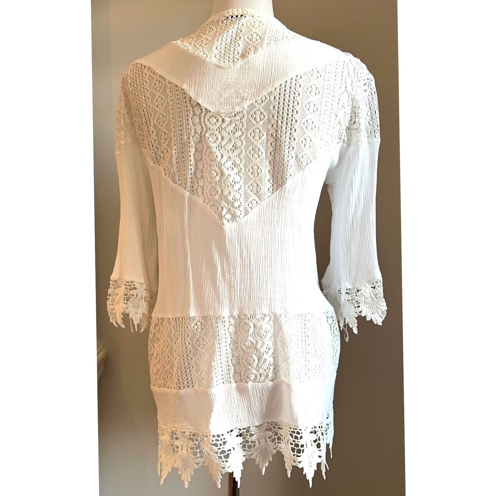 Vintage VINTAGE Crochet Lace Cardigan Kimono Cover White Moral Fiber Open Front Women’s Size M Size M / US 6-8 / IT 42-44 - 6 Thumbnail