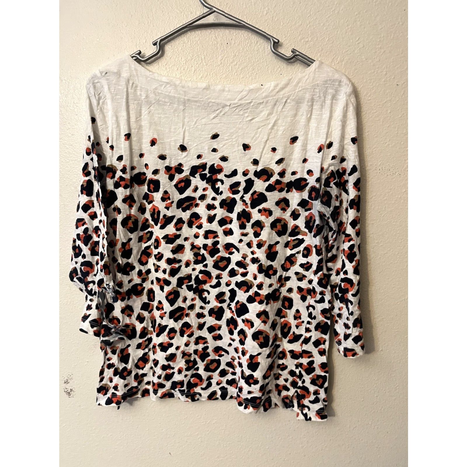 Ann Taylor Ann Taylor Woman's Blouse Shirt Multicolor Animal Print 3/4 Sleeve Navy Boat Neck Knit Top S Regular Womens Size S / US 4 / IT 40 - 3 Thumbnail