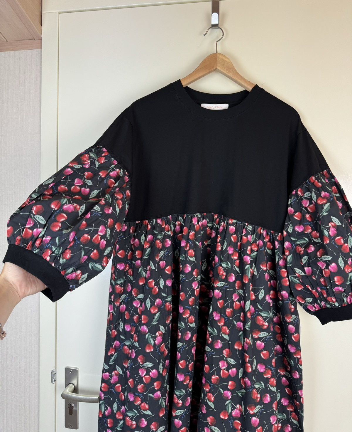 Chloe × See by Chloe See by Chloe babydoll poplin cherry print dress gown cotton Size XL / US 12-14 / IT 48-50 - 4 Thumbnail