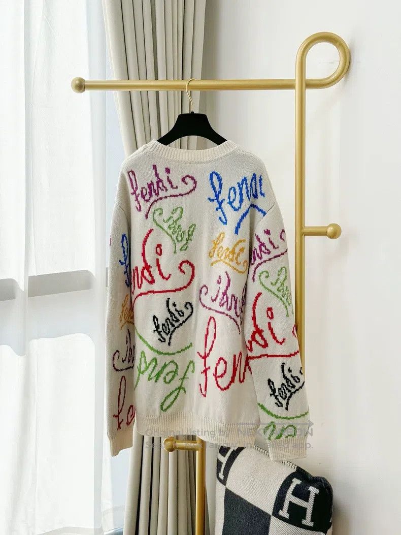 Fendi Fendi White Colorful Letter Long Sleeve Sweater Size US L / EU 52-54 / 3 - 2 Thumbnail