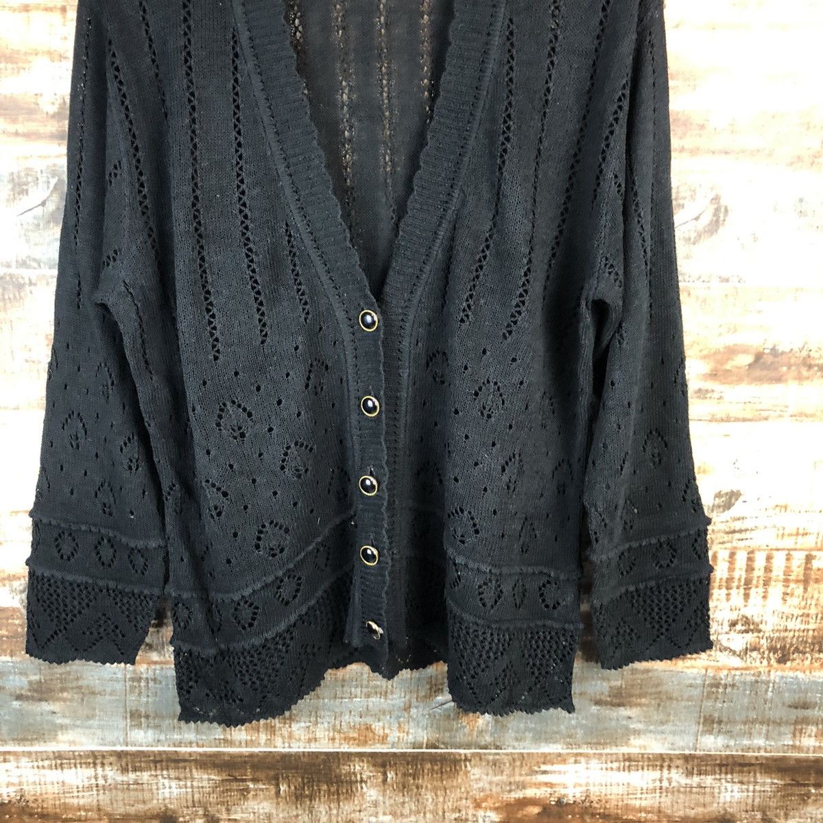 Homespun Knitwear × Japanese Brand Japanese Brand Black crochet Cardigan Knitwear #A1539 Size M / US 6-8 / IT 42-44 - 6 Thumbnail