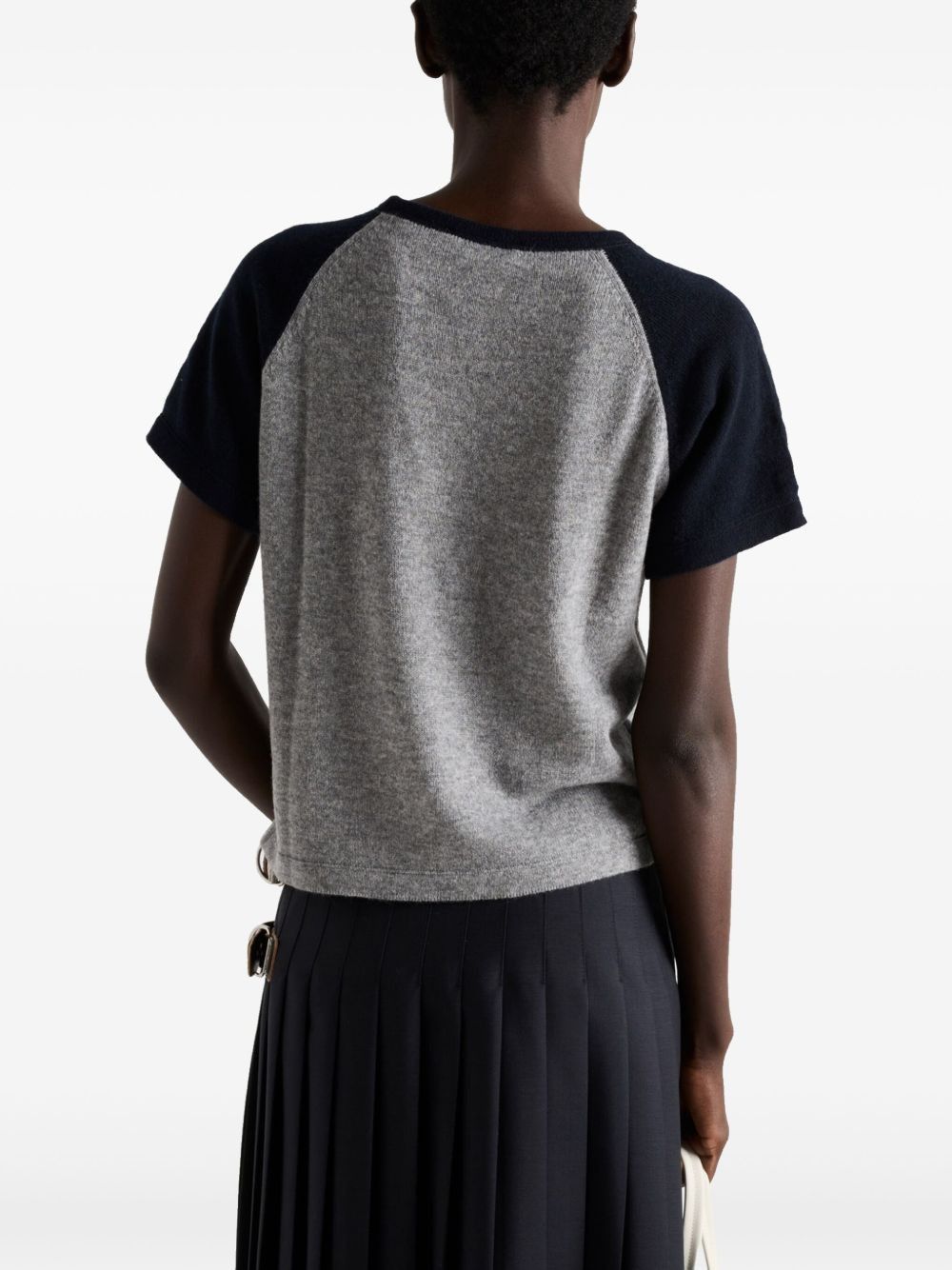 Prada o1bcso1str1025 Cashmere Logo-Intarsia T-Shirt in Grey/Navy Size US L / EU 52-54 / 3 - 4 Thumbnail