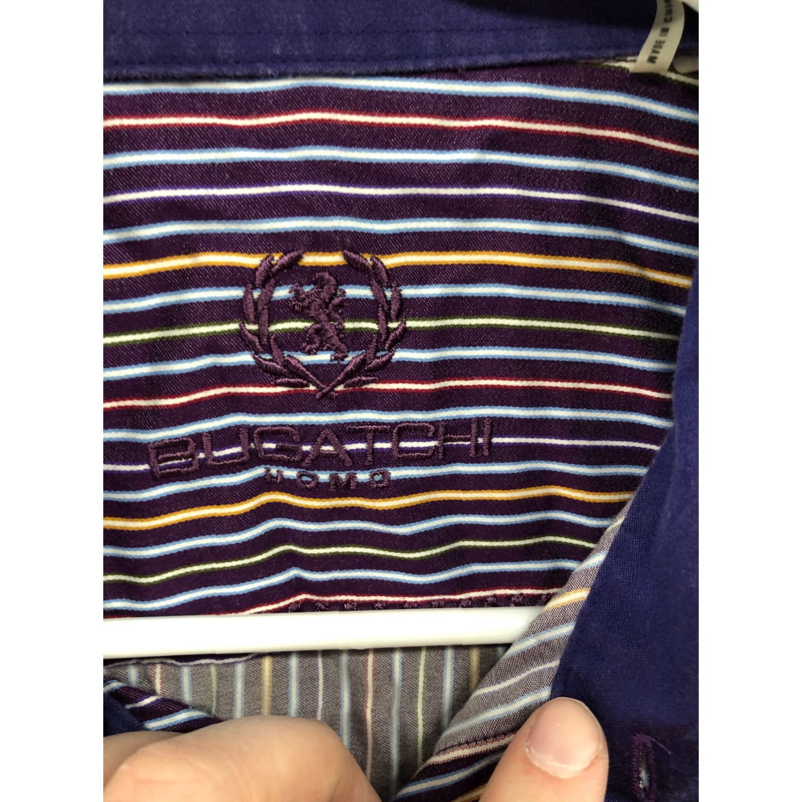 BUGATCHI Bugatchi Uomo Shirt L Mens Purple Striped Long Sleeve Spread Collar Shirt Size US L / EU 52-54 / 3 - 6 Thumbnail