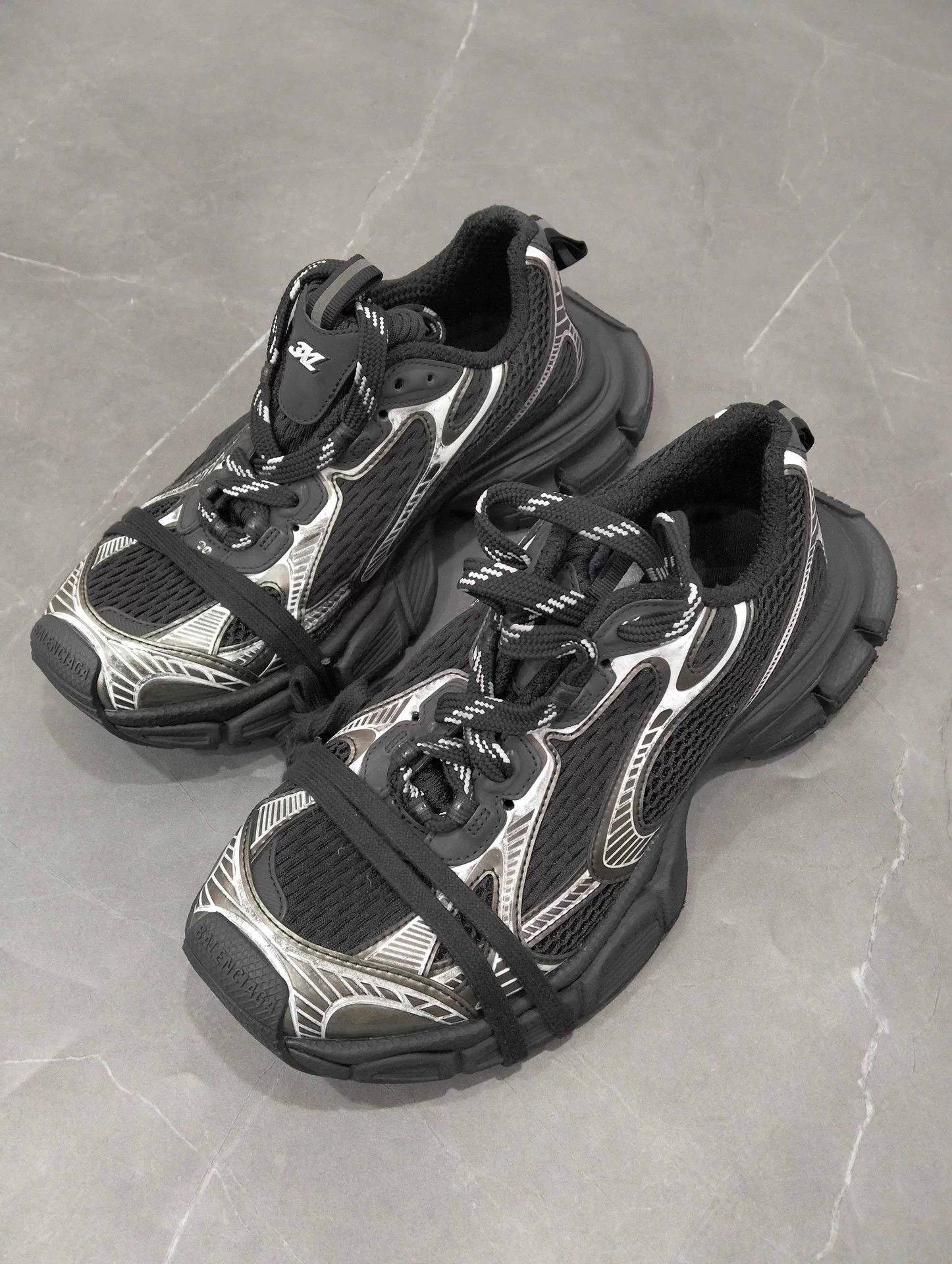 Balenciaga BALENCIAGA 3XL 39 Black Silver Size US 8.5 / IT 38.5 - 1 Thumbnail