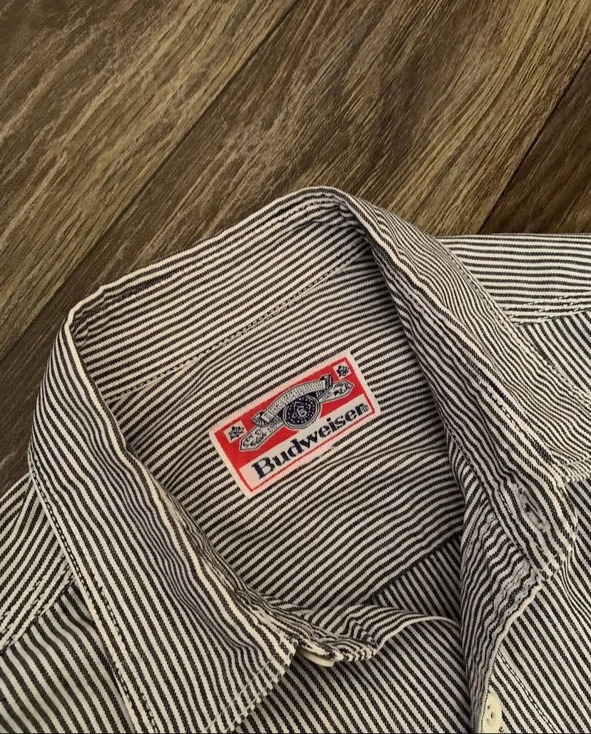 Budweiser Japan Vintage BUDWEISER Hickory Stripe Long Sleeve Size US XL / EU 56 / 4 - 4 Thumbnail