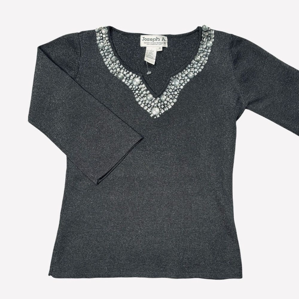 Other New Vintage Joseph A Black Sparkle Neck Embellished Sweater Size M / US 6-8 / IT 42-44 - 5 Thumbnail