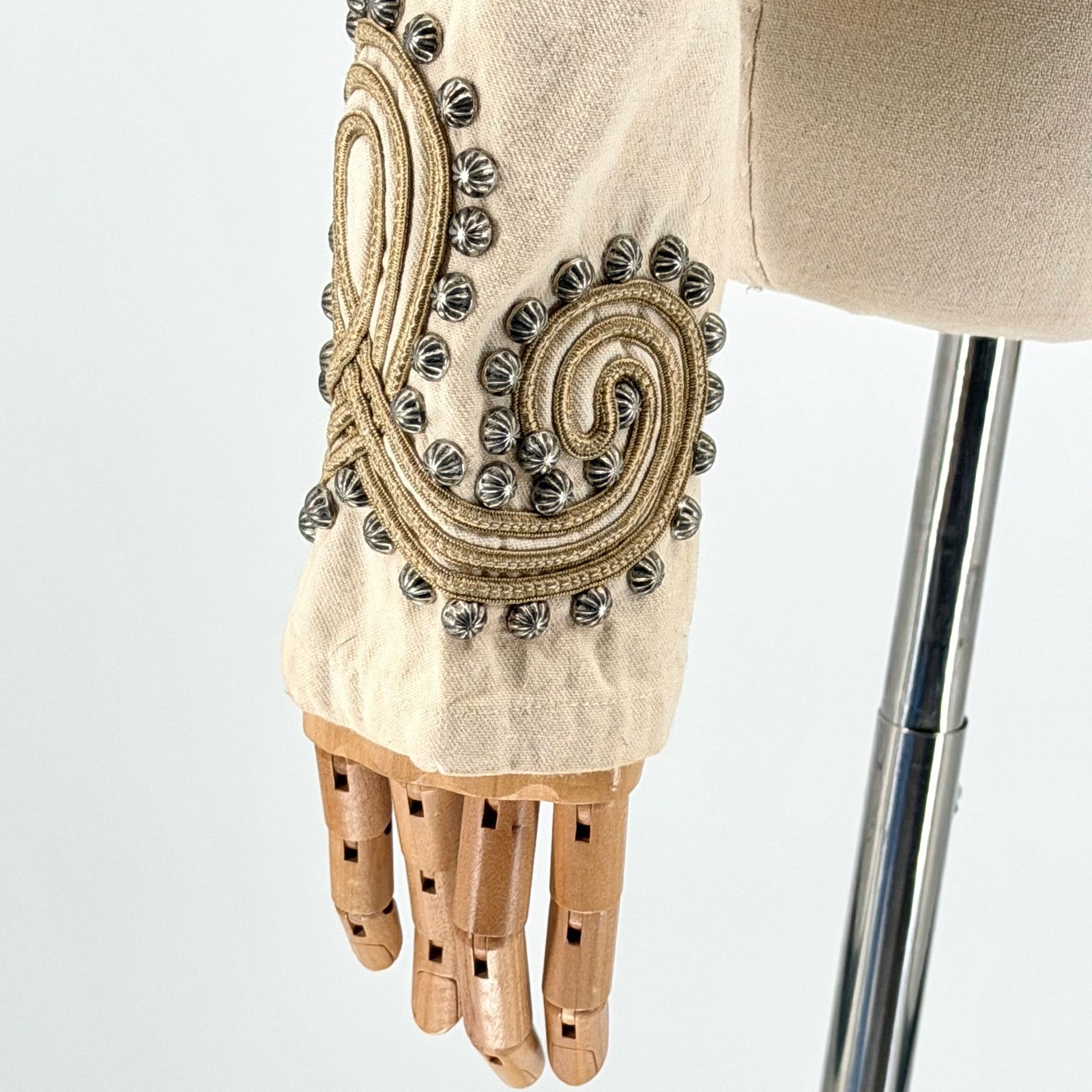 Double D Ranch Vintage 90s Cream 100% Cotton Studded Western Cropped Jacket Size M / US 6-8 / IT 42-44 - 5 Thumbnail
