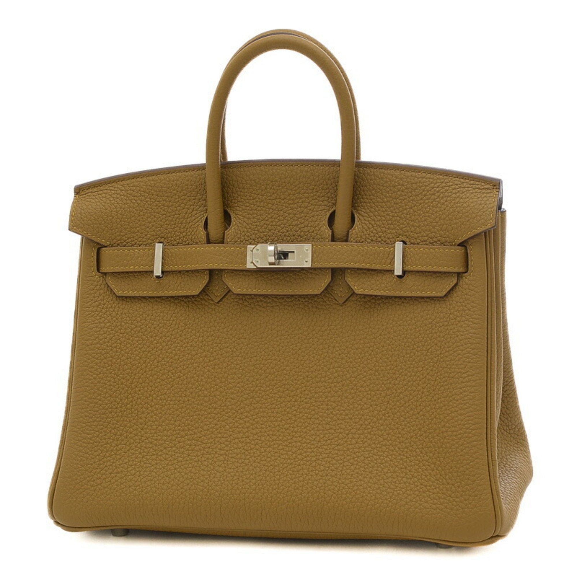 image of Hermes Birkin 25 Verso Handbag Togo Bronze Dore/blue Blum Silver Hardware Z Engraved, Women's