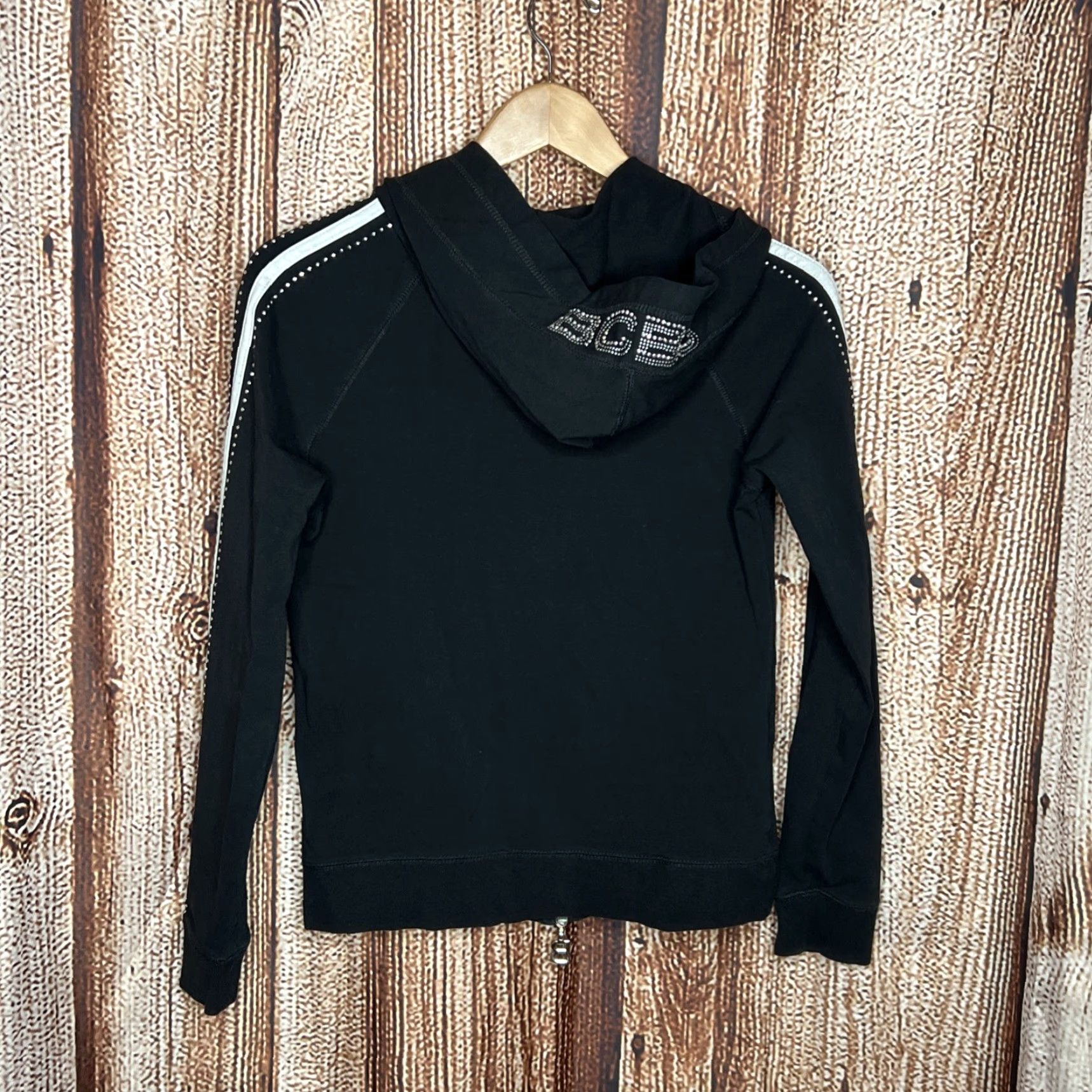 Bcbgmaxazria VINTAGE BCBGMAXAZRIA Hoodie Women S Black Full Zip Hooded Pockets Rhinestone Grunge 90s Size S / US 4 / IT 40 - 4 Thumbnail