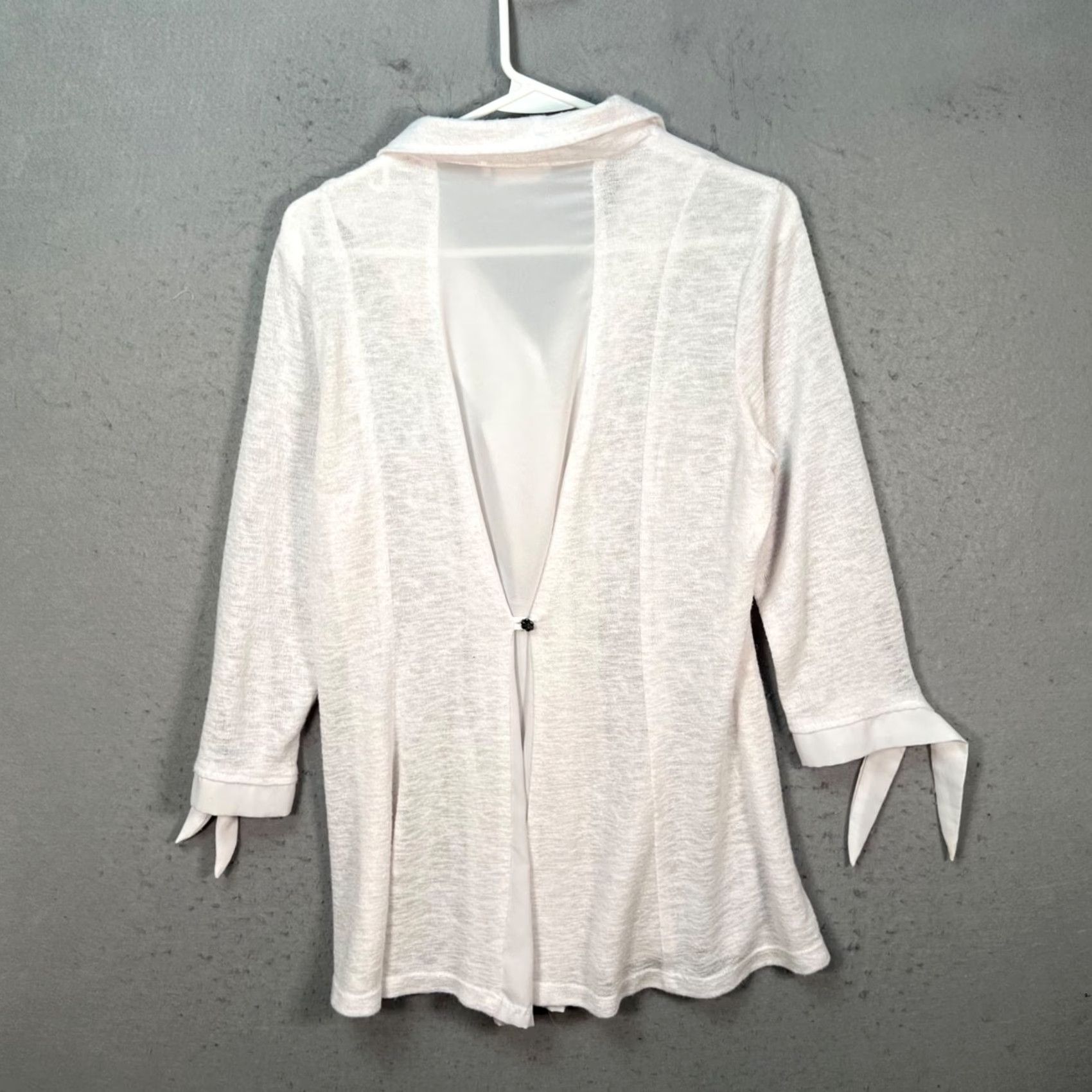 Vintage Zoe Womens Blouse Shirt Large White Button-Up Tie Sleeve Detail Sheer Panels VINTAGE? No Size L / US 10 / IT 46 - 2 Thumbnail