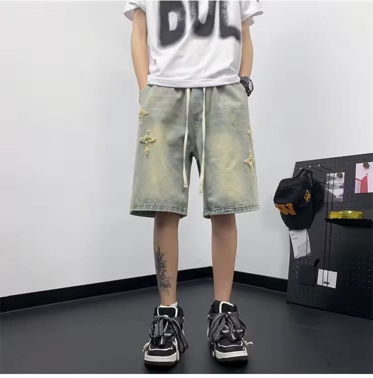Japanese Brand Washed Designer Distressed Light Blue Shorts y2k Size US 31 - 1 Thumbnail