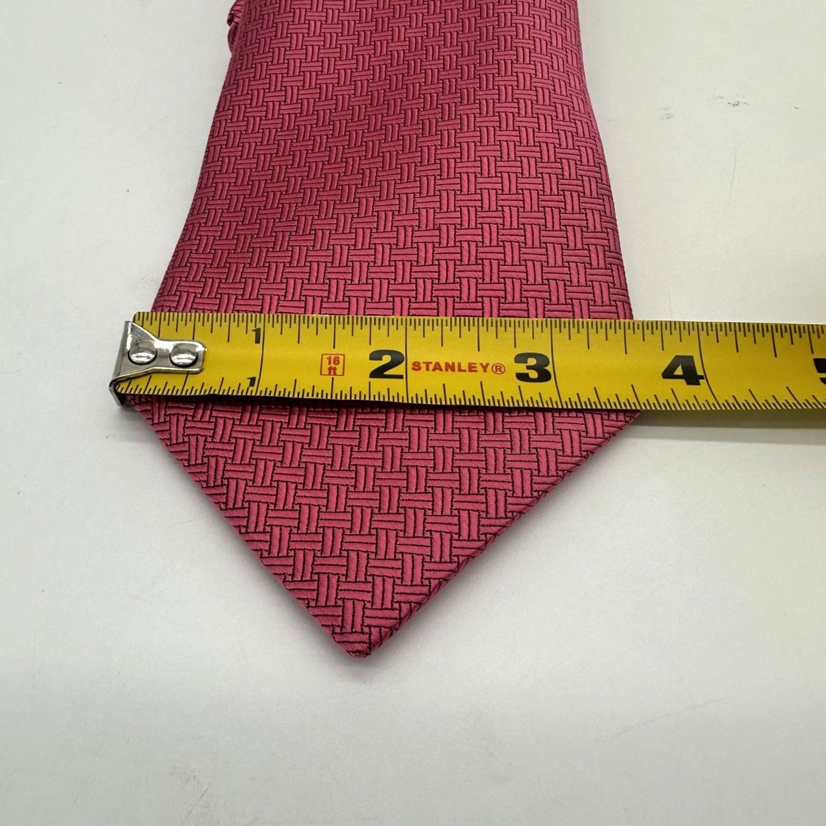 Asket T.M. Lewin Mens Necktie Red Basket Weave Geometric Pattern All Silk Tie One Size Size ONE SIZE - 5 Thumbnail