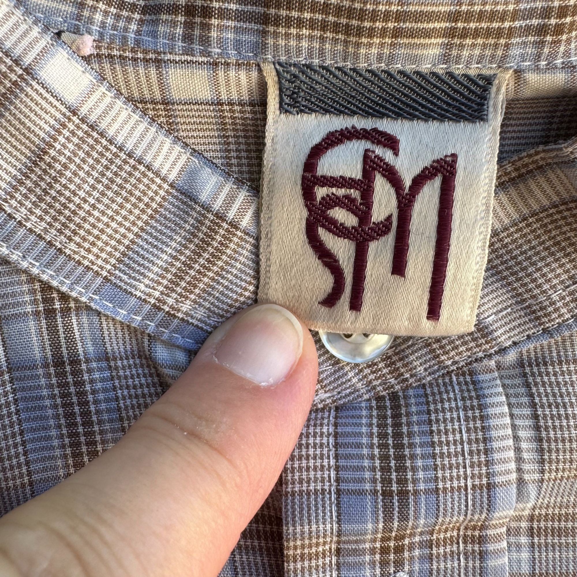 Other ESM Vintage Mens Band Collar Button-Up Blue Brown Retro Prep Size US M / EU 48-50 / 2 - 7 Thumbnail