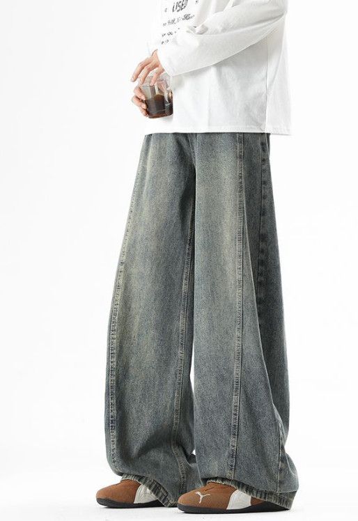 Japanese Brand American retro washed patchwork curved jeans for men Size US 32 / EU 48 - 3 Thumbnail