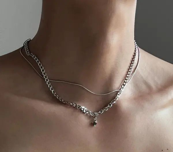 Jewelry Silver Layered Chain Necklace, Pendant Charm Necklace Size ONE SIZE - 5 Thumbnail