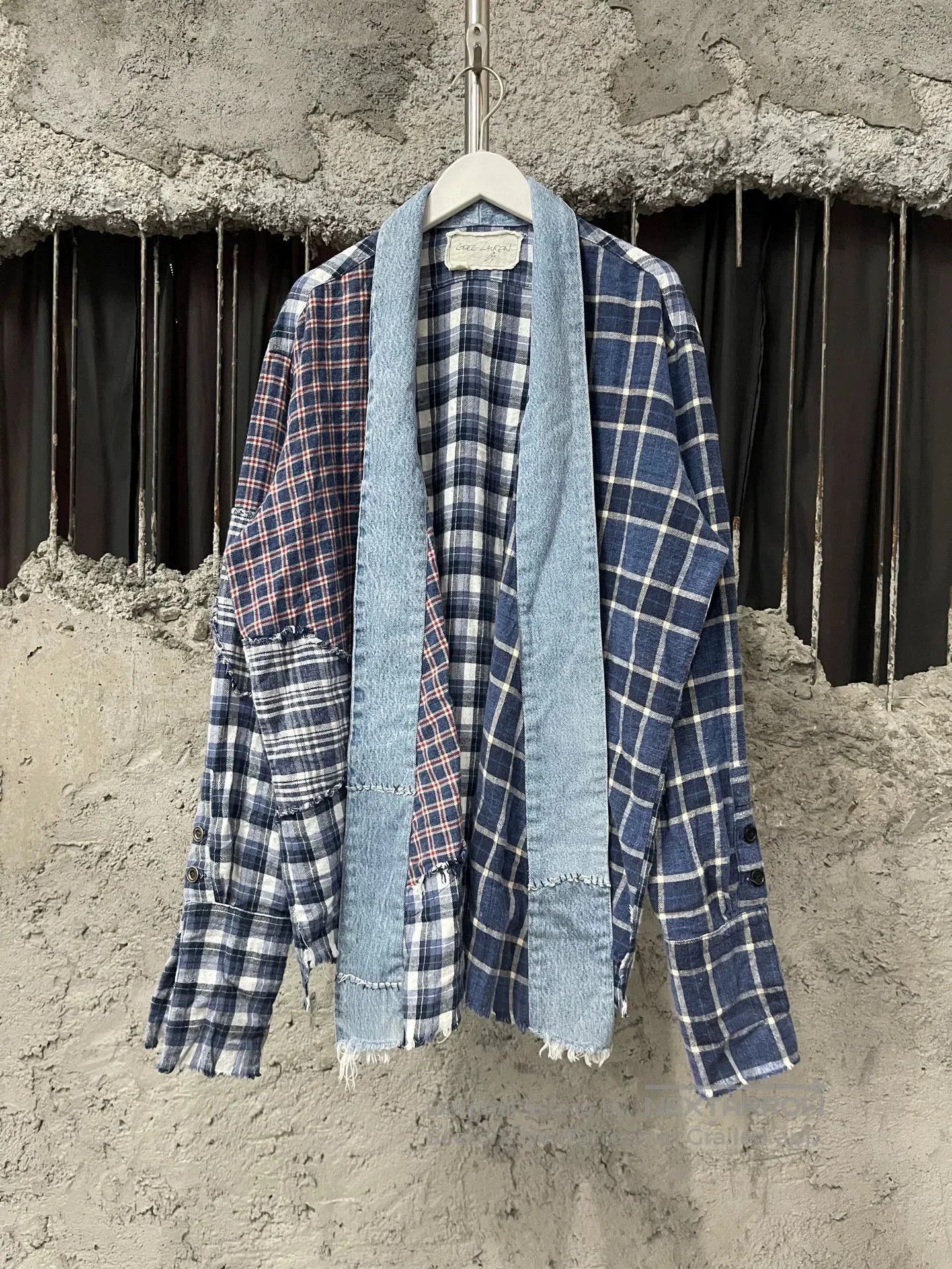 Greg Lauren Blue Patchwork Plaid Button-Up Shirt Size L. Size US L / EU 52-54 / 3 - 1 Thumbnail