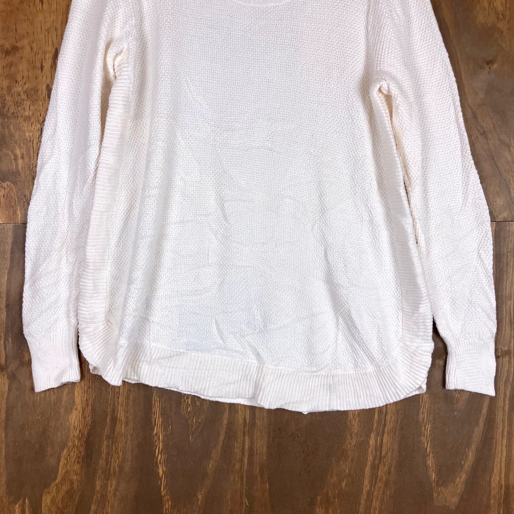 Loft LOFT Ann Taylor Womens Sweater Cream Knit Crew Neck Long Sleeve 100% Cotton S Pullover Casual Workwear Cardigan not wool not acrylic Size S / US 4 / IT 40 - 3 Thumbnail