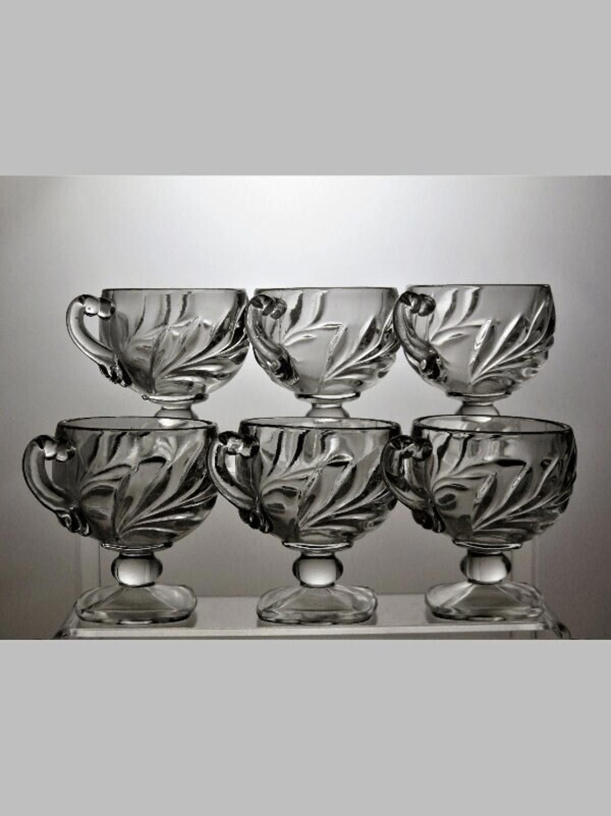 The Unbranded Brand Pressed Glass Set of 6 Tea Cups with Handle 3 1/4" Size ONE SIZE - 1 Thumbnail