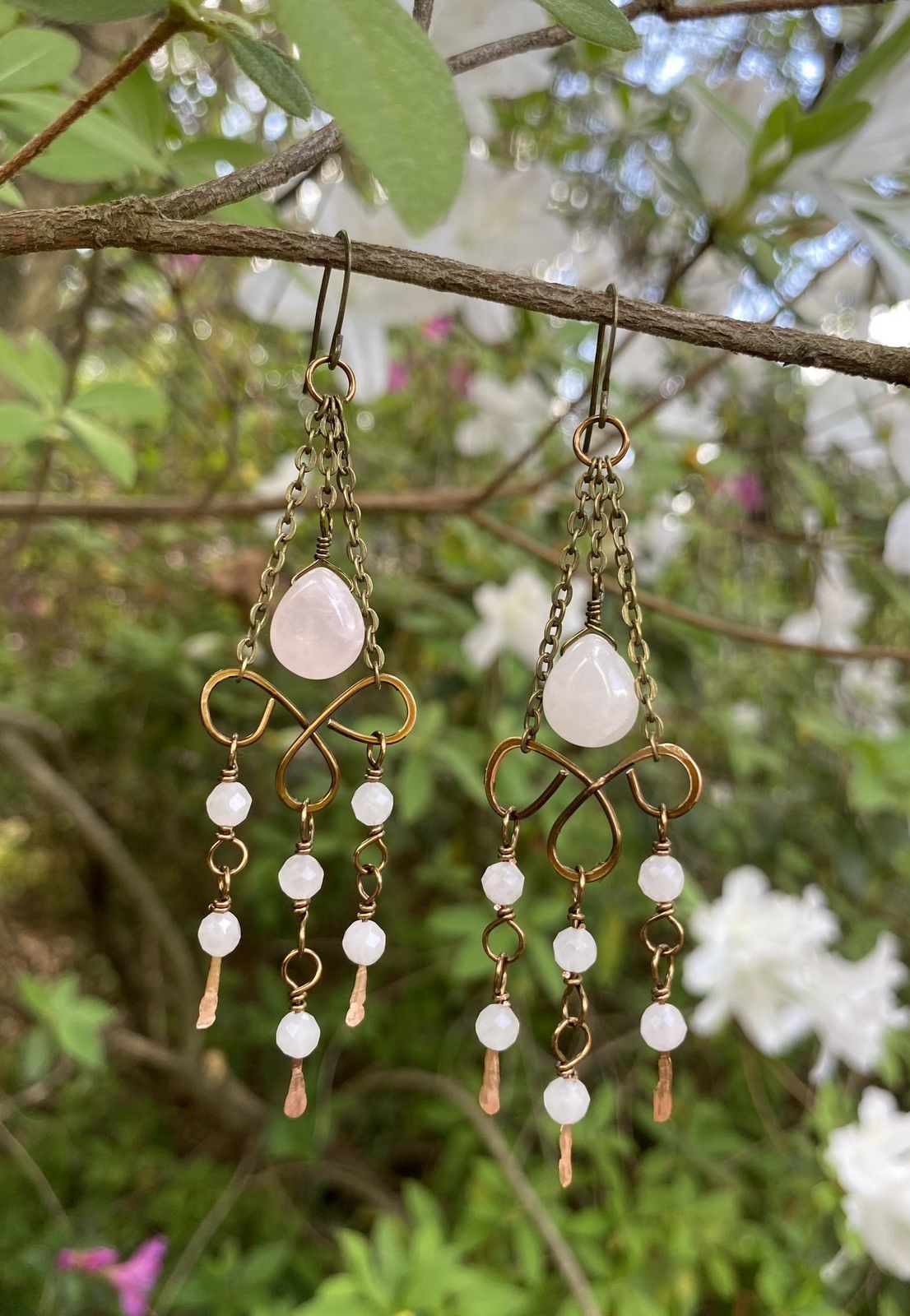 Handmade Rose Quartz Chandelier Earrings Size ONE SIZE - 2 Thumbnail