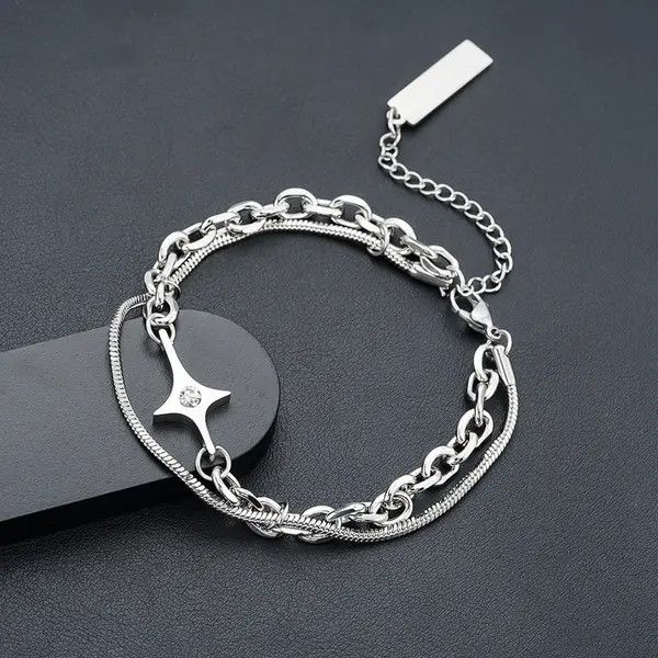 Jewelry Silver Chain Link Bracelet with Star Charm, Adjustable Size ONE SIZE - 4 Thumbnail