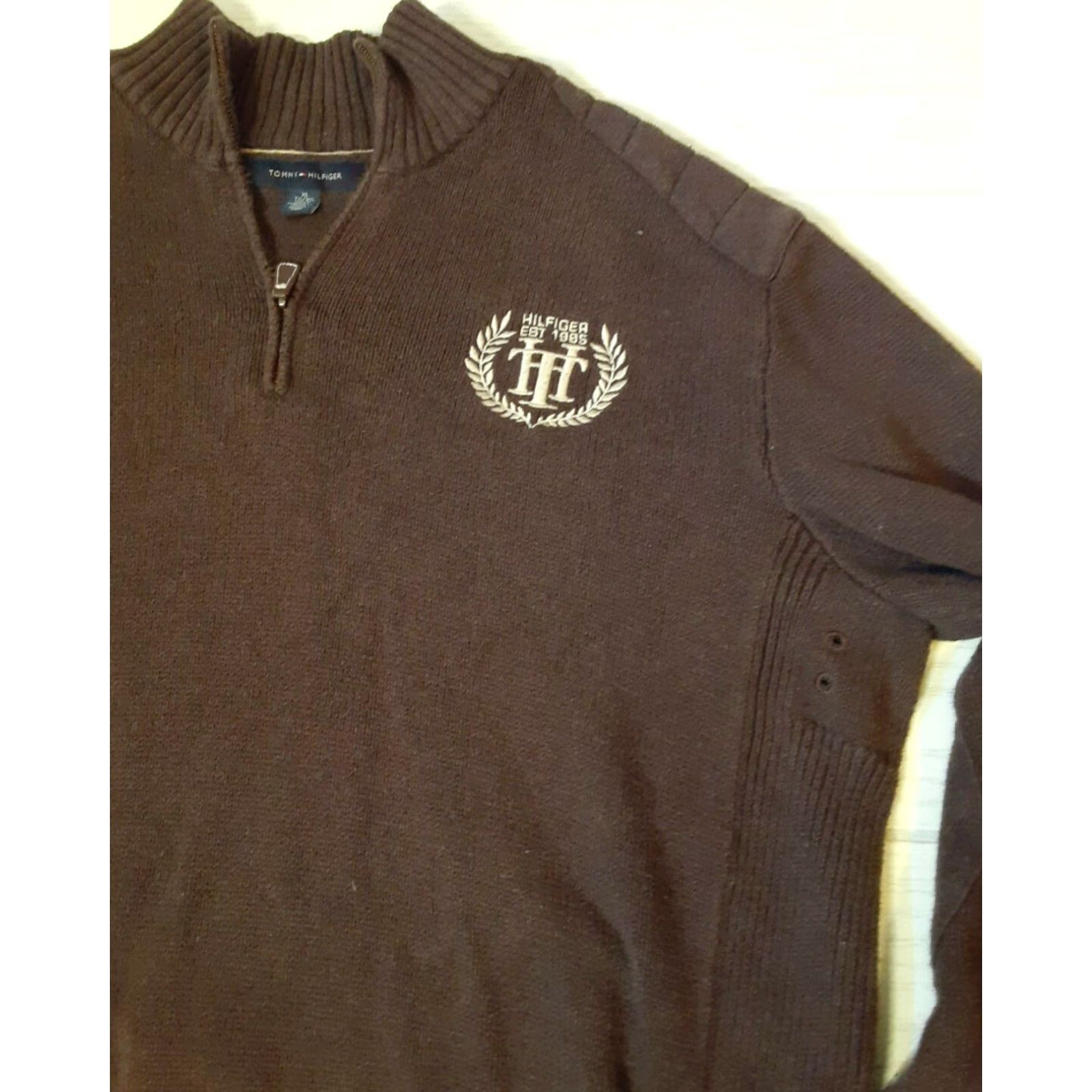 Tommy Hilfiger VINTAGE Tommy Hilfiger Sweater 1/4 Zip Men 8XL Brown Crest Size US XXL / EU 58 / 5 - 4 Thumbnail
